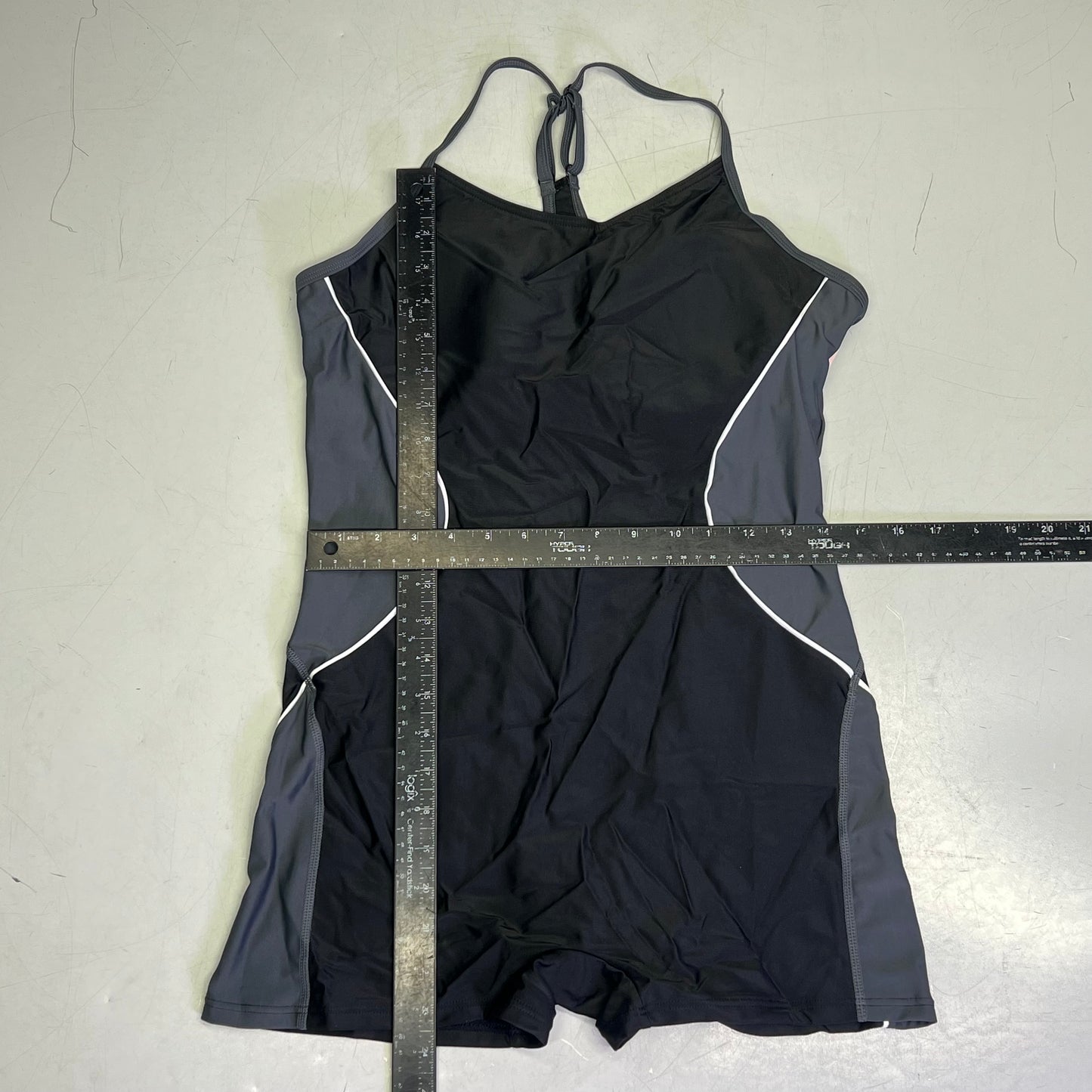 BEAUTYLN Athletic Training Swimwear Shorts One Piece Women's Sz L Black/Grey