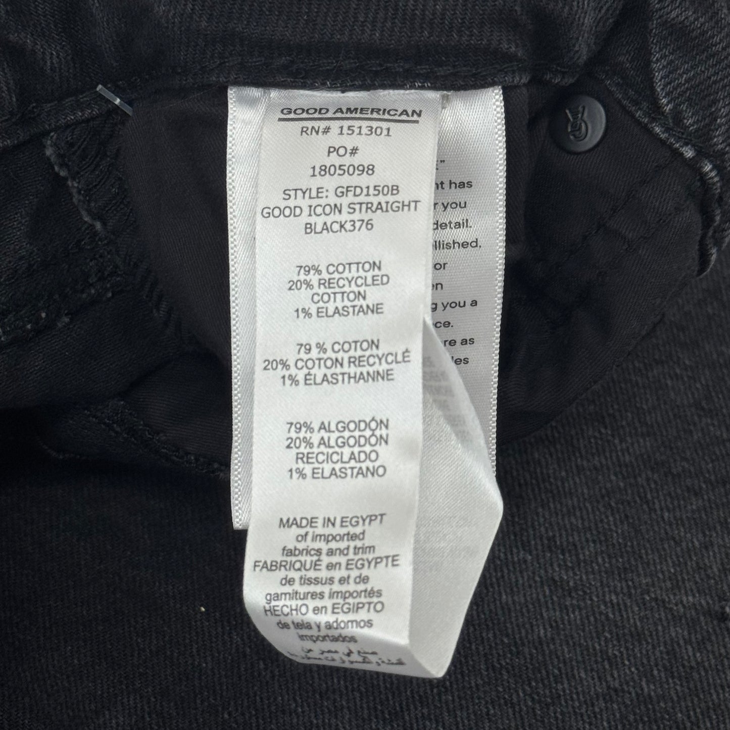 GOOD AMERICAN Good Icon Straight Jeans Women's Sz 10 Black376 GDS150B