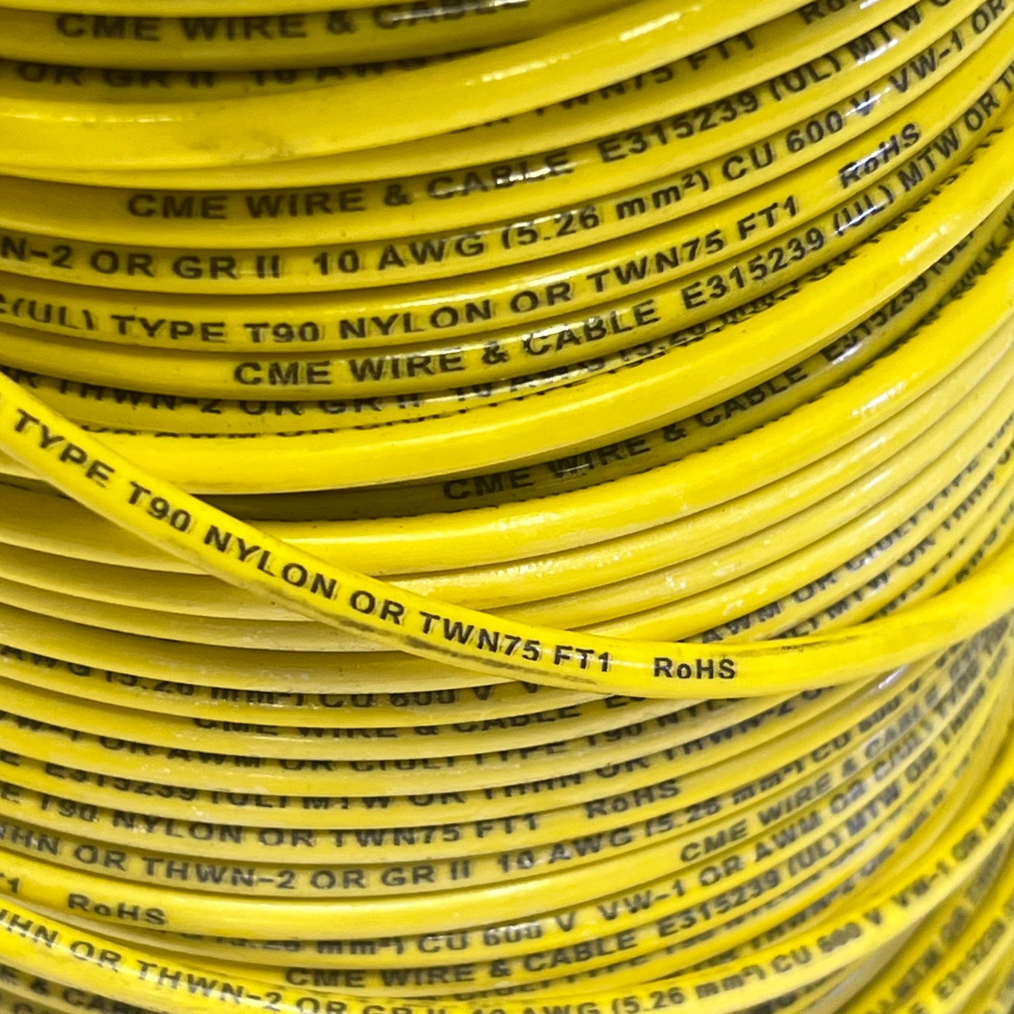 CME Wire & Cable Coated Copper Thhn 10 Str 10 AWG 500' Yellow E315239