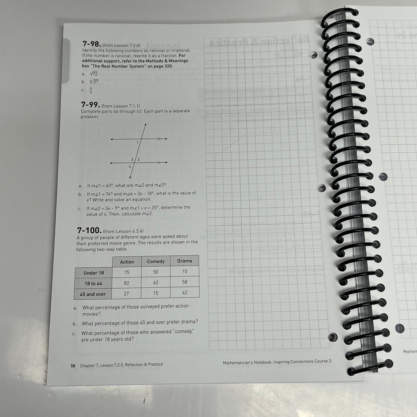 CPM Inspiring Connections Course 3 Vol 3 Mathematician's Spiral Notebook Purple