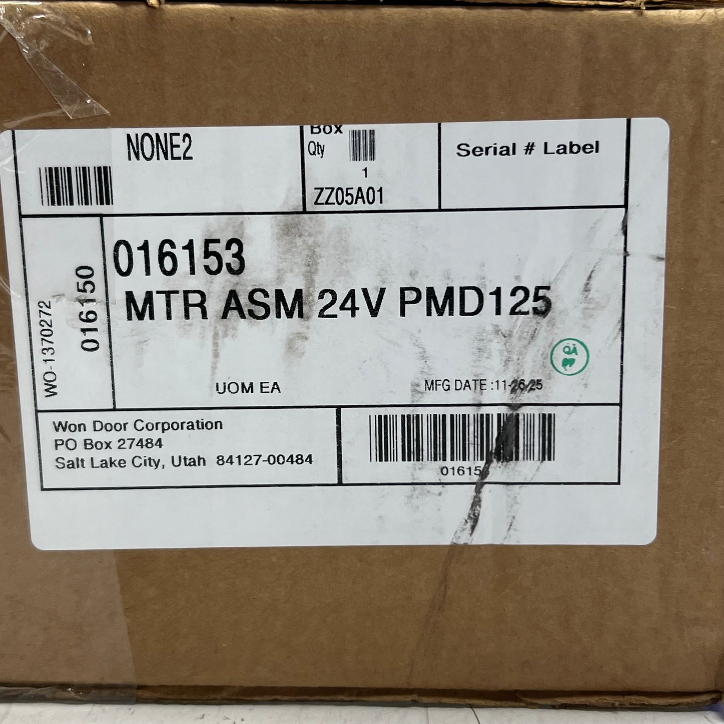 WON-DOOR Universal Closing System Subassembly PMD125 Pocket Motor Drive 24V 016153
