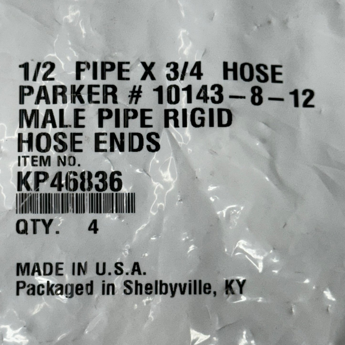 PARKER (4 PACK) Hydraulic Hose Male Pipe Rigid Hose Ends 1/2" x 3/4" Steel KP46836