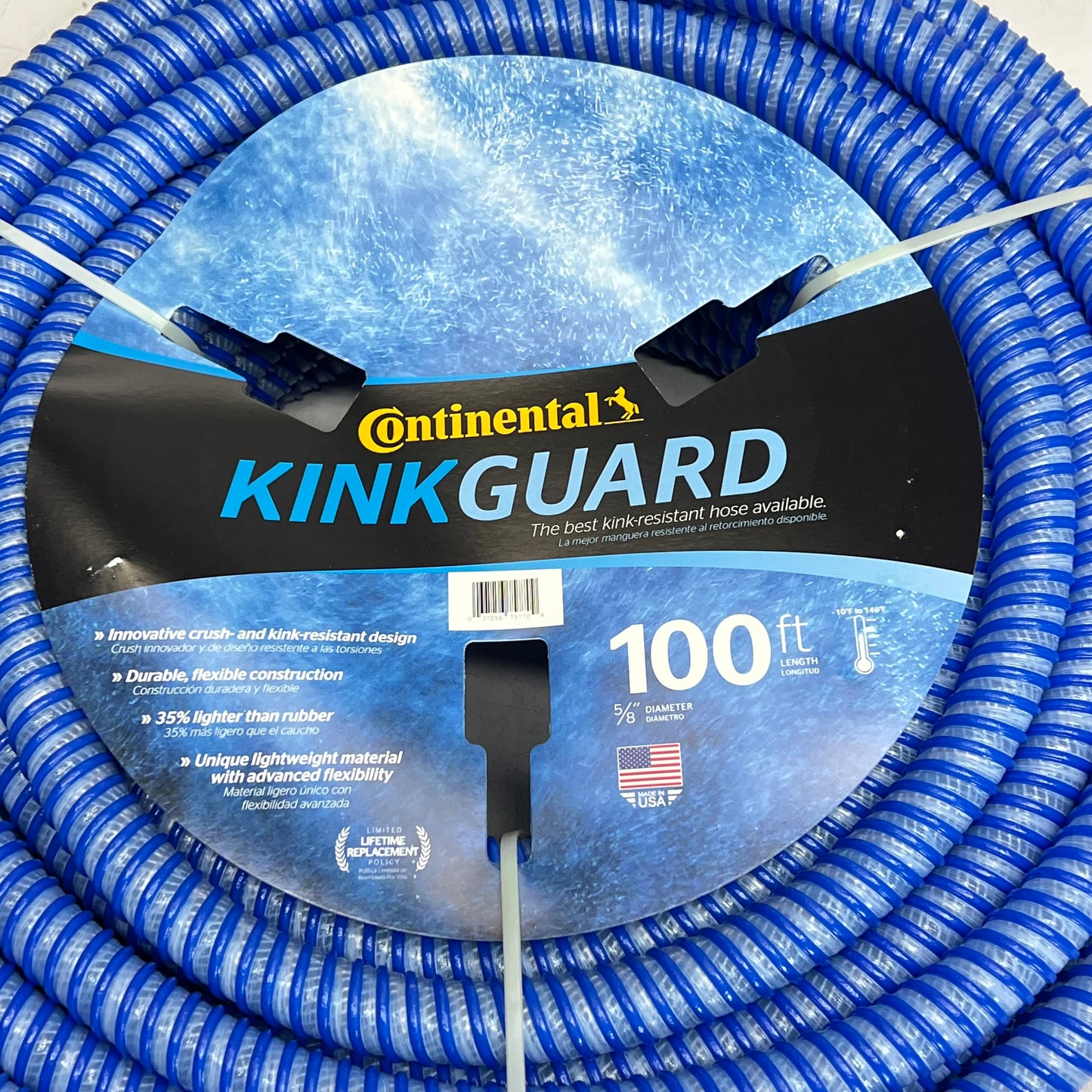 CONTINENTAL Flexible Kinkguard Garden Hose 5/8" ID Dia 100' Blue 589101020260|14