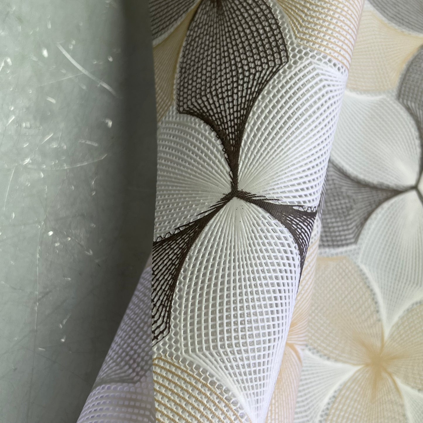 PVC Faux Crochet Floral Pattern Tablecloth 54"x60' Brown/Tan/White