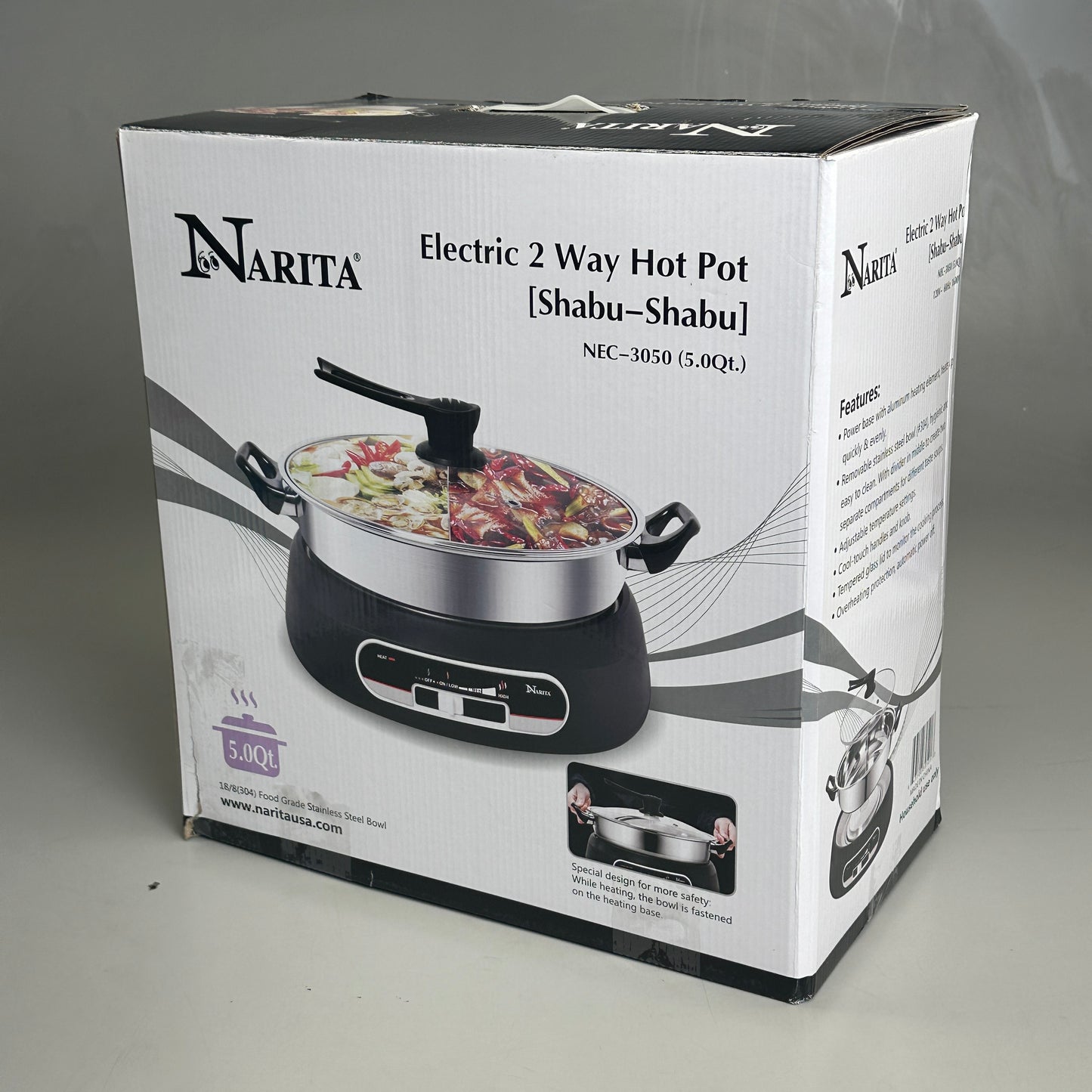 NARITA Electric 2 Way Hot Pot 5.0qt (Shabu Shabu) Black NEC-3050