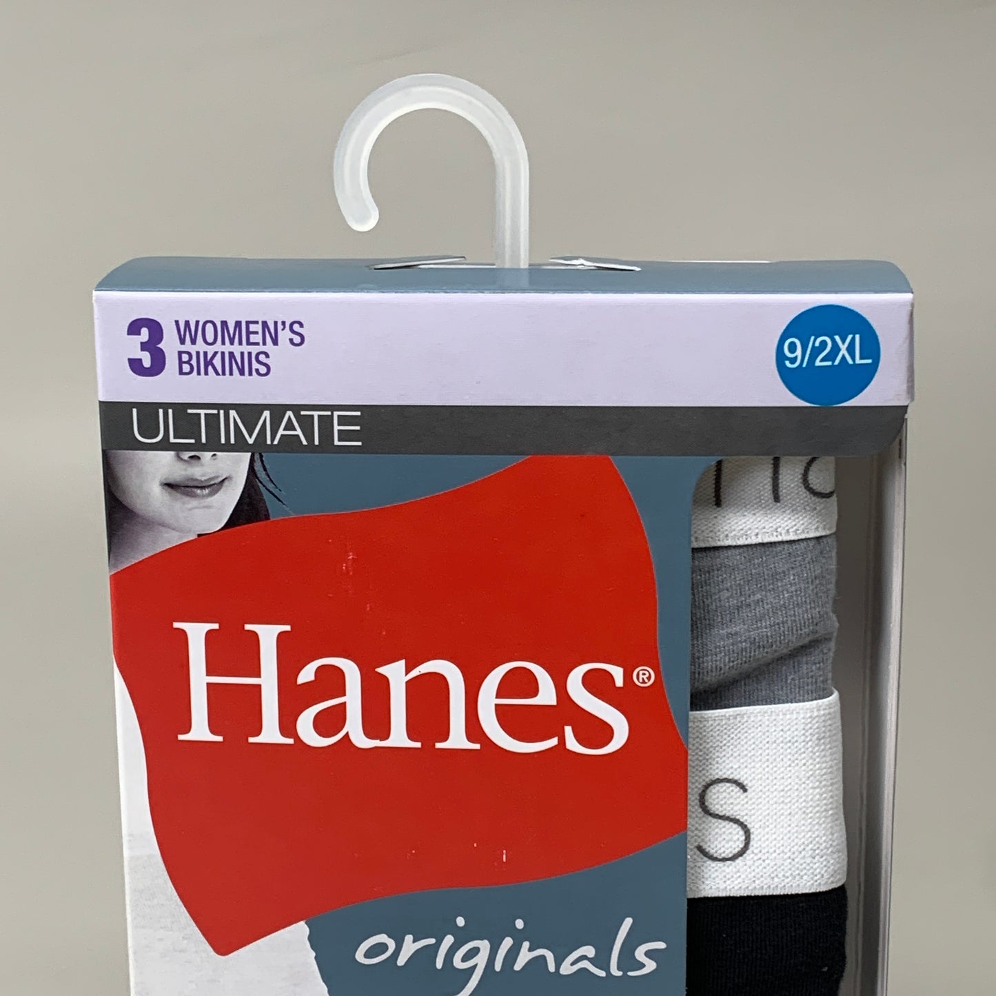 HANES 3 PACK!! Originals Women's Breathable Cotton Bikini Underwear Sz 9/2XL Black/Heather/Stripe 45OUBK