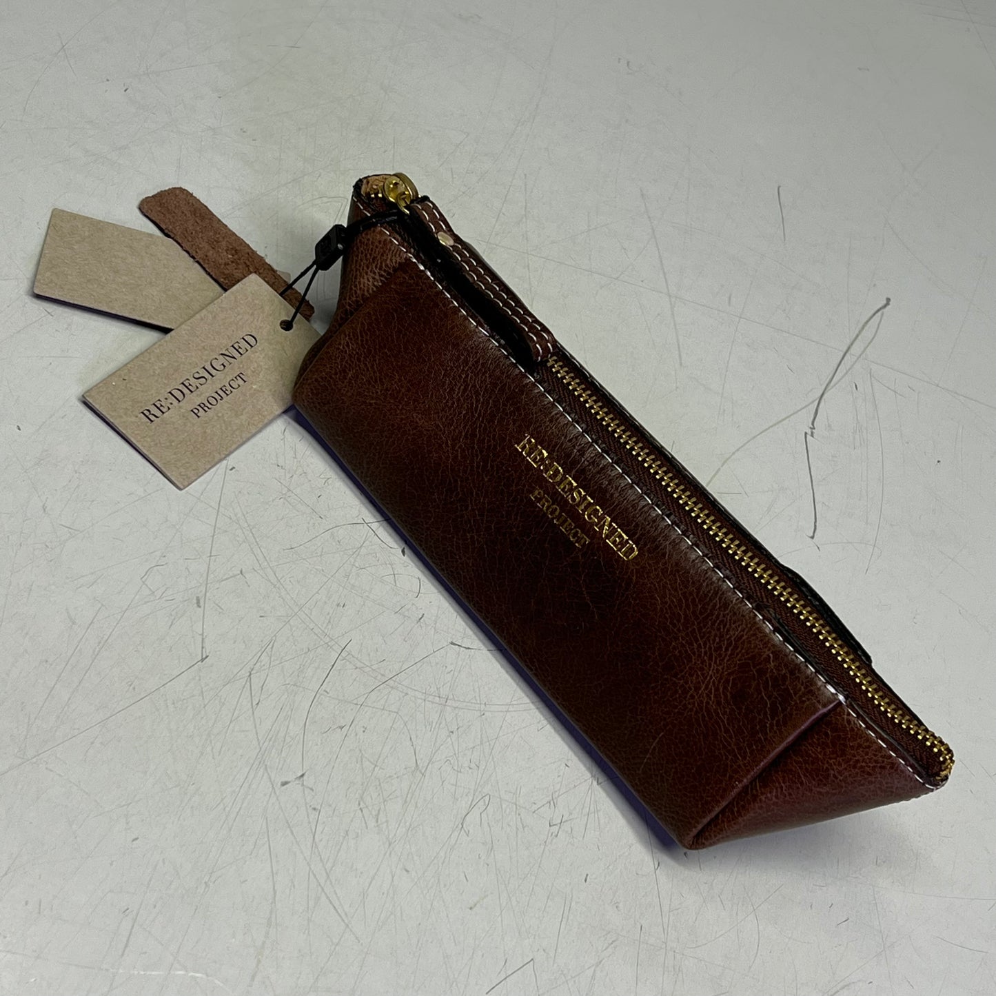 RE:DESIGNED Genuine Leather Project 11 Triangular Zip Bag 10"x3" Woodsmoke P011