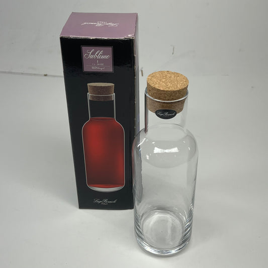 LUIGI BORMIOLI Crystal Glass Sublime Carafe W/ Cork Lid Italy Crafted 34oz Clear