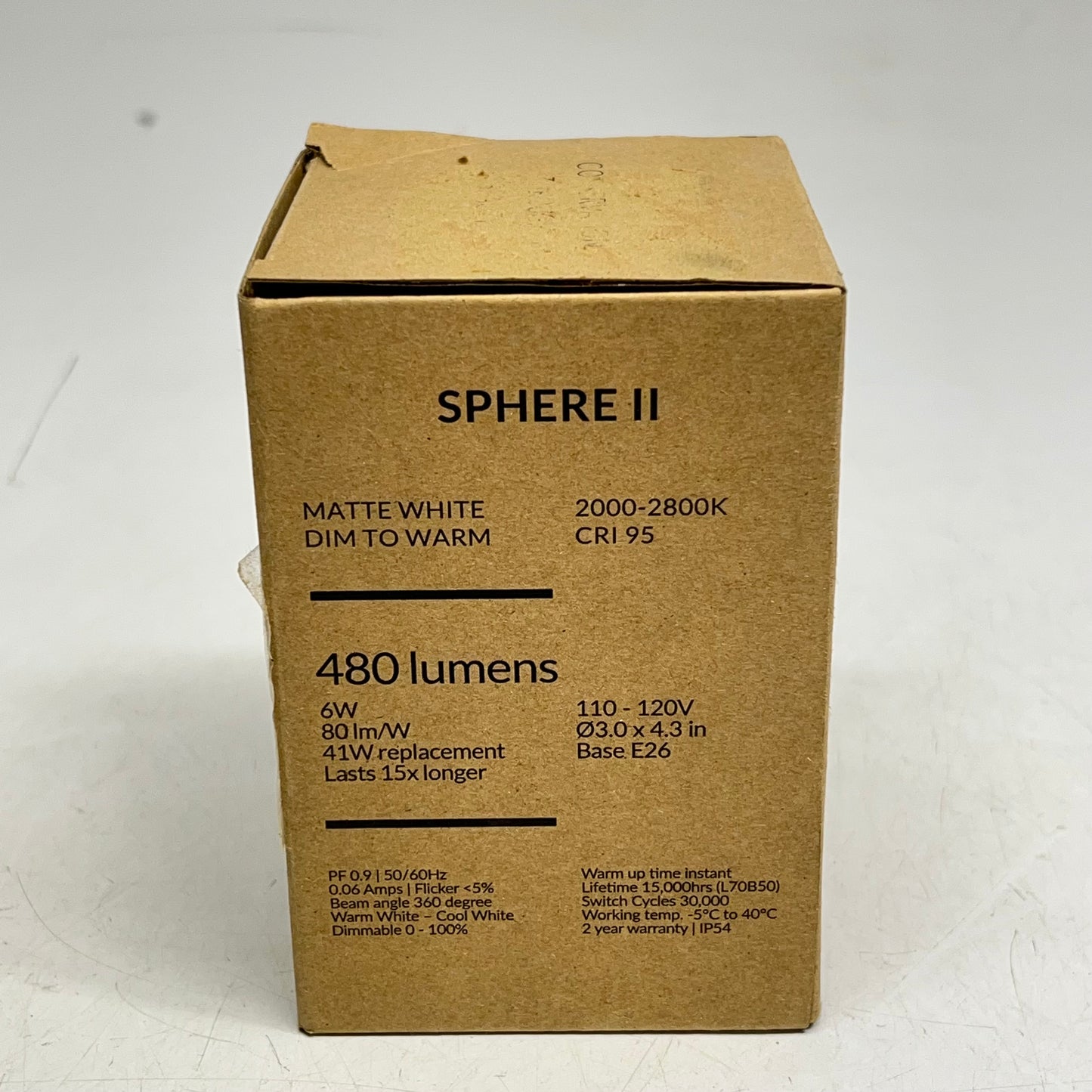 TALA Sphere II Light Bulb 480 Lumens E26 Matte White Dim To Warm SPHR2UL20001