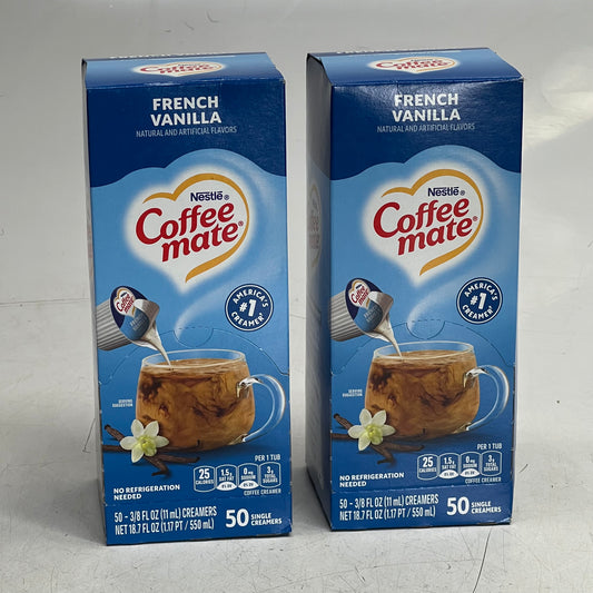 NESTLE (2 PACK Of 50 Single Creamers) Coffee Mate French Vanilla 0.38 fl oz. White BB 12/26