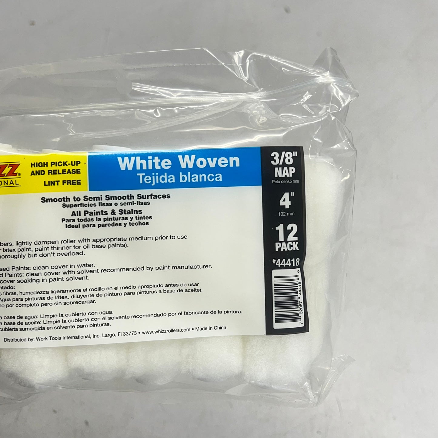 WHIZZ PROFESSIONAL (12 PACK) High Pick-up & Release 3/8" Nap 4" L White 44418