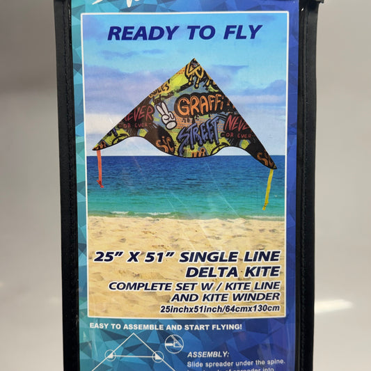 SURFGEAR Single Line Graffiti-Designed Delta Kite - Complete Set with Kite Line & Winder Sz 25" x 51" KIT2 DELTA KITE