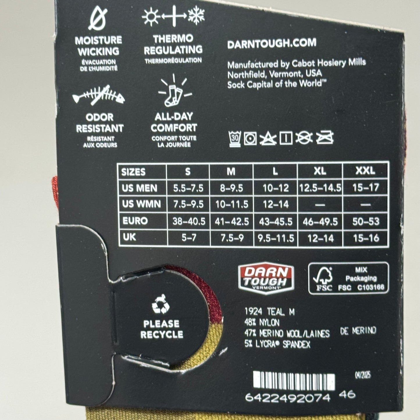 DARN TOUGH Hike/Trek Socks Micro Crew Lightweight Men SZ M 8-9.5 Teal Merino Wool