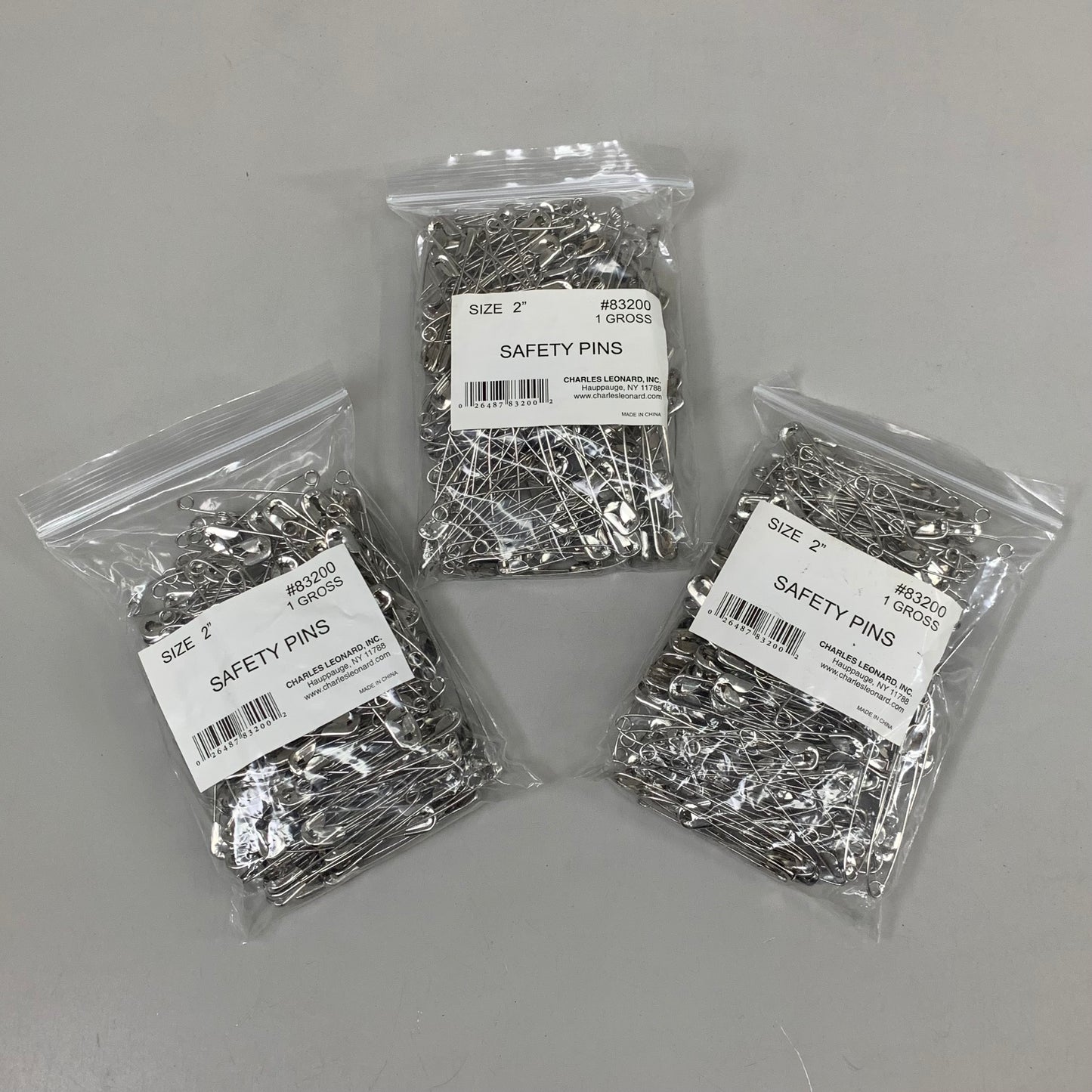 ZA@ CHARLES LEONARD INC (3 PACK, 432 PINS TOTAL) Safety Pins Nickel Plated Size 2" 83200