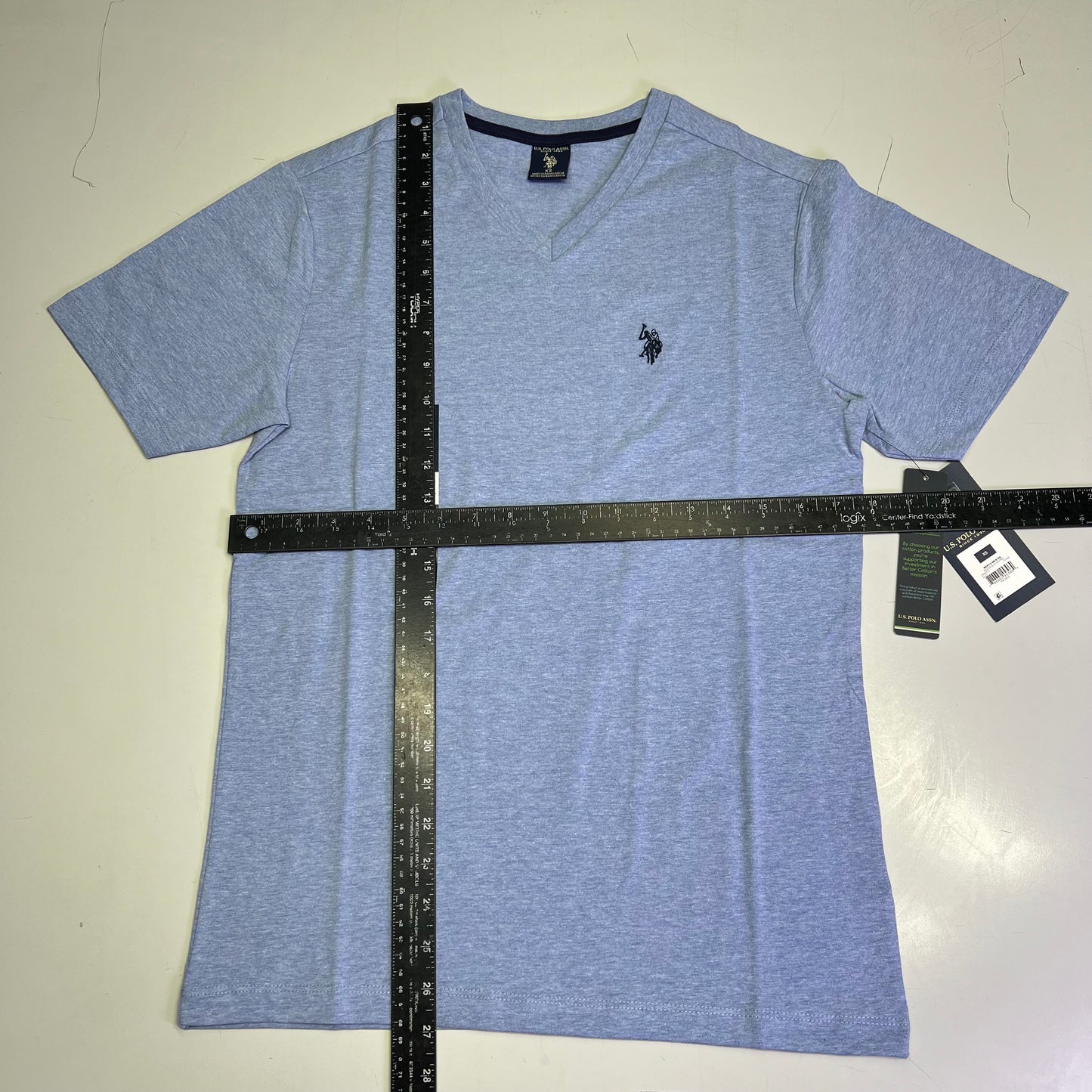 ZA@ U.S. POLO ASSN V-Neck Short Sleeve Tee Shirt Men's Sz XS Sedona Heather Blue