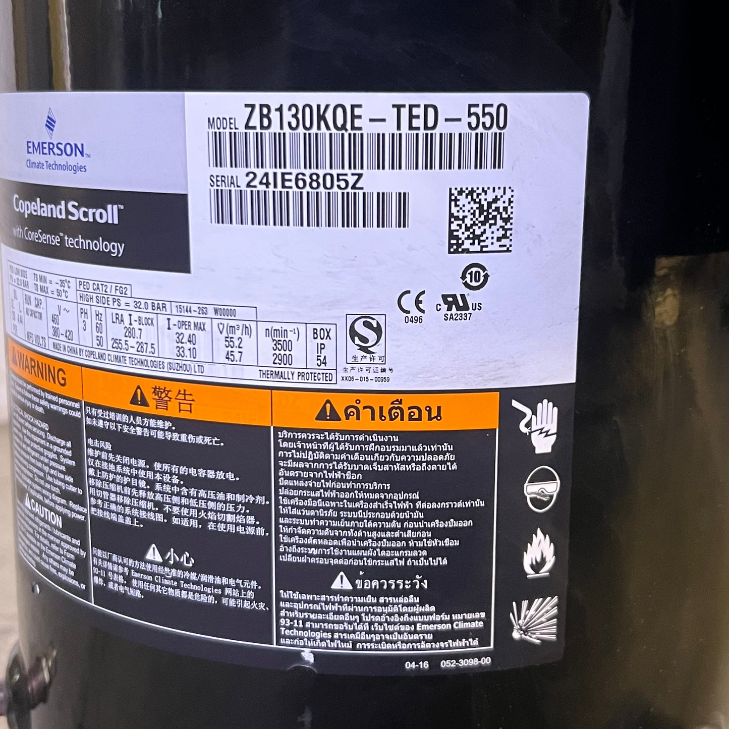 EMERSON Copeland Scroll Compressor 380/420v, Black ZB130KQE-TED-550