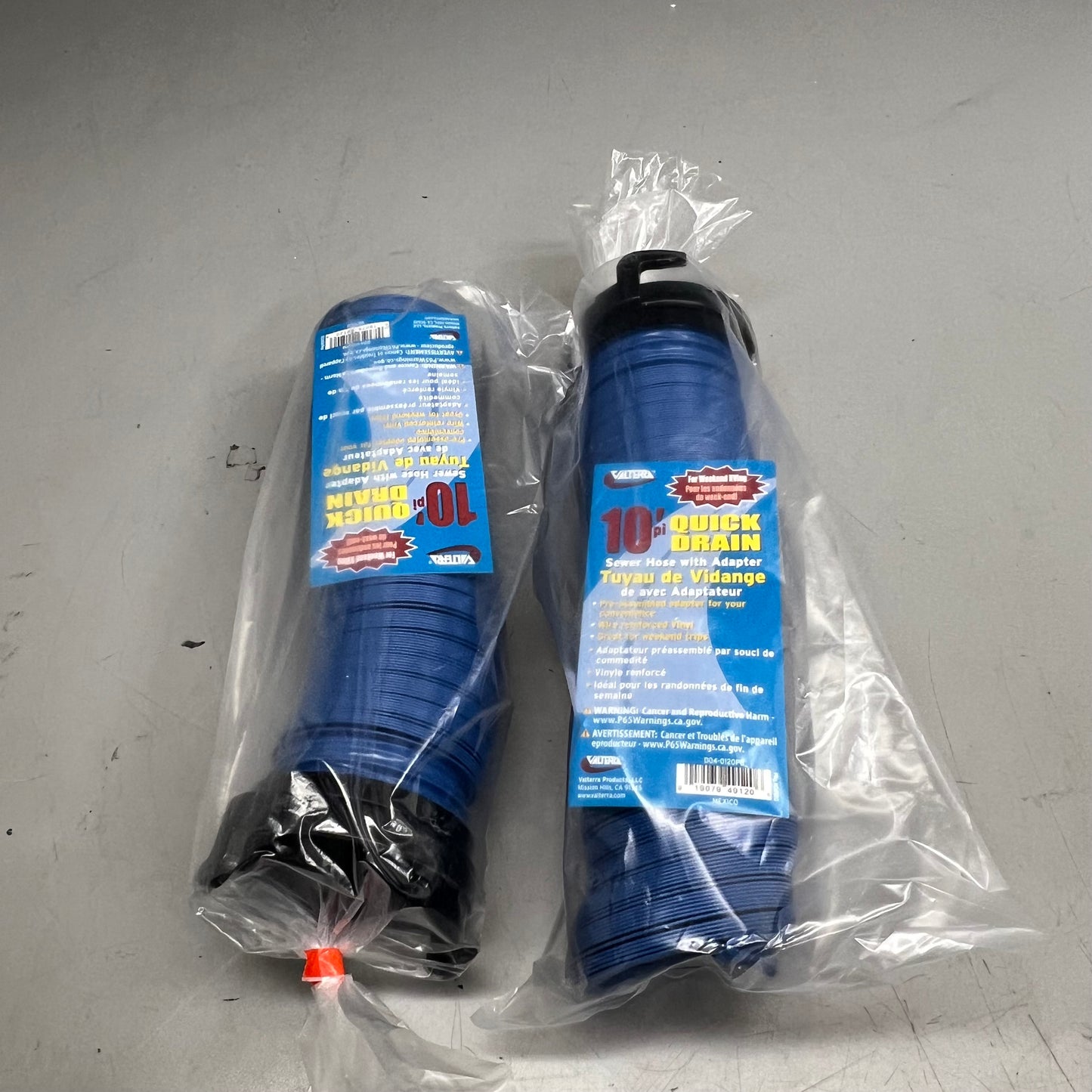 VALTERRA (2 Pack) 10' Quick Drain, Sewer Hose with Adapter Blue D04-0120PB