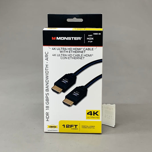 MONSTER 4K Ultra HDMI Cable w/ Ethernet 12ft Black 140051-00