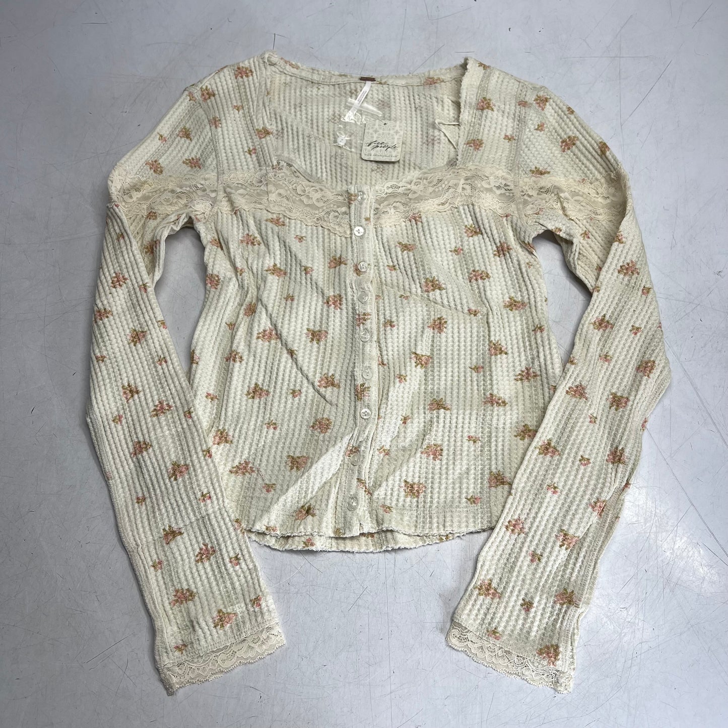 FREE PEOPLE Let's Party Cardi-print Top Women's Sz M Tea Combo 103368676