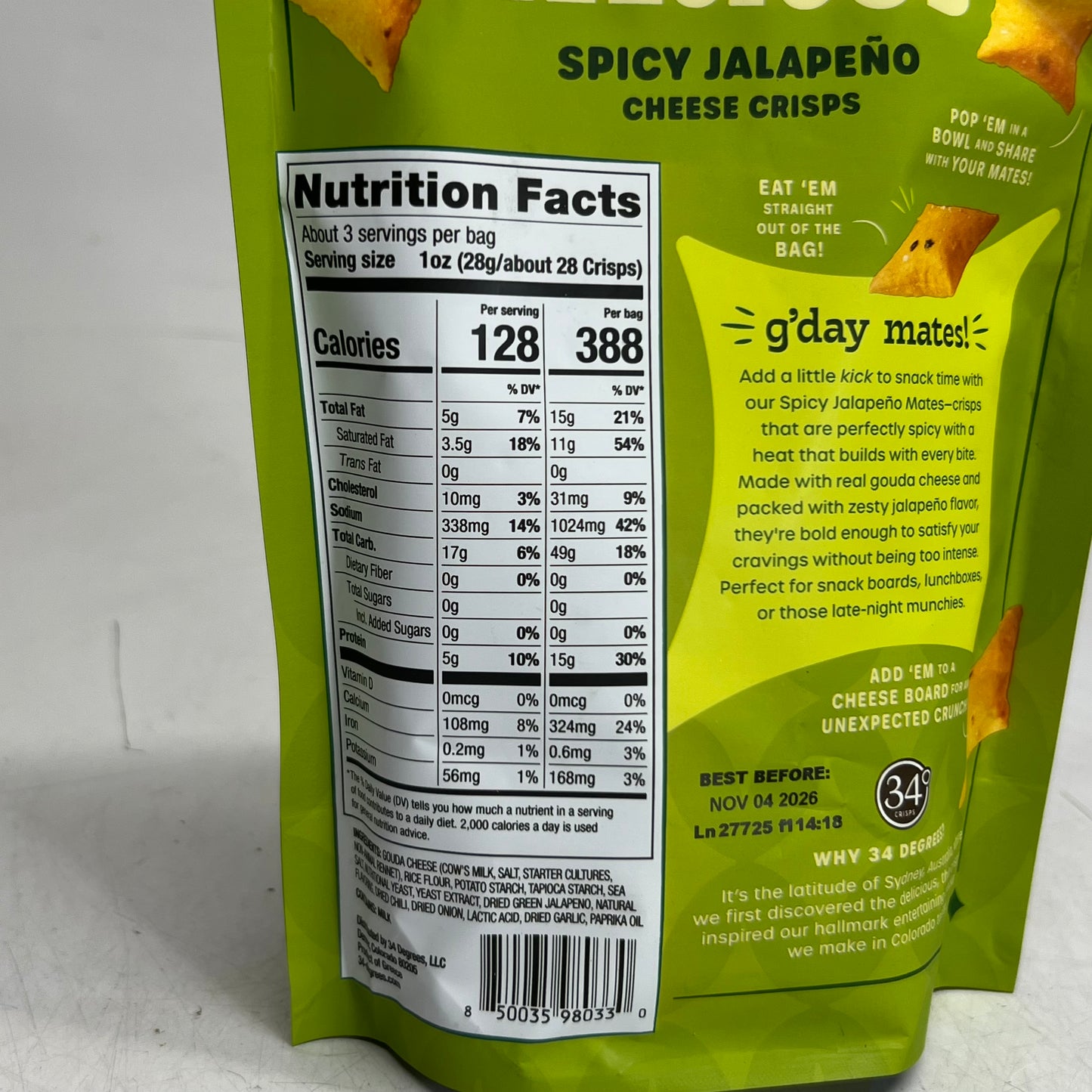 34 DEGREES (4 PACK) Mates Rosemary & Garlic Cheese Crisps 3 oz BB 11/26