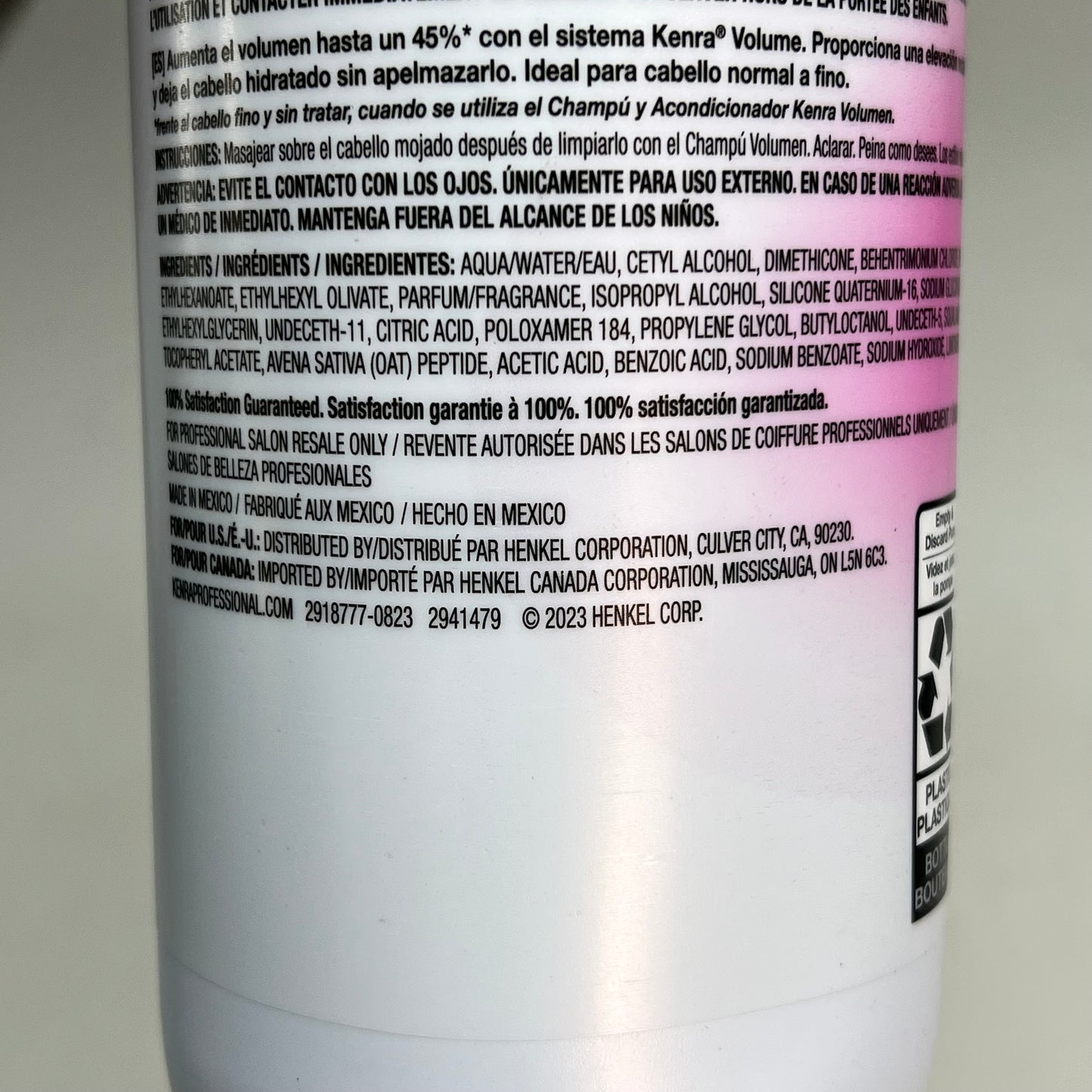 KENRA Volume Conditioner For Body & Fullness In Fine Hair Pump Bottle 33.8fl oz