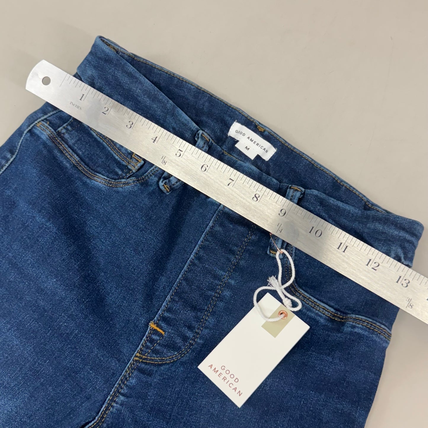 GOOD AMERICAN Power Stretch Pull On Flare Jeans Women's Sz 2/M Indigo491 GLF478TE