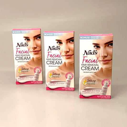 NADS 3 PK Facial Hair Removal Cream Soothing Calendula and Almond Oil 0.99oz 4446EN06