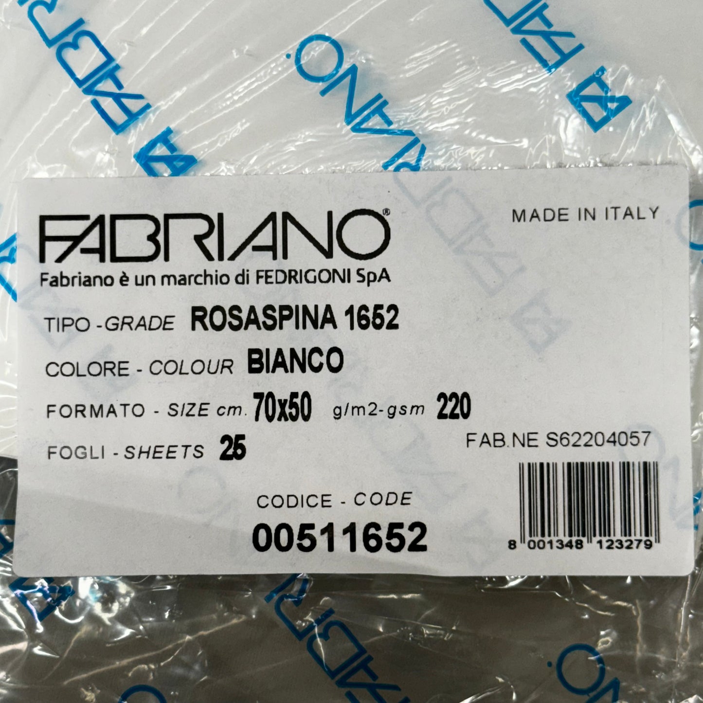 FABRIANO (25 Sheets) Rosaspina 1652 Bianco 220 GSM 27.5" x 19.6" 00511652