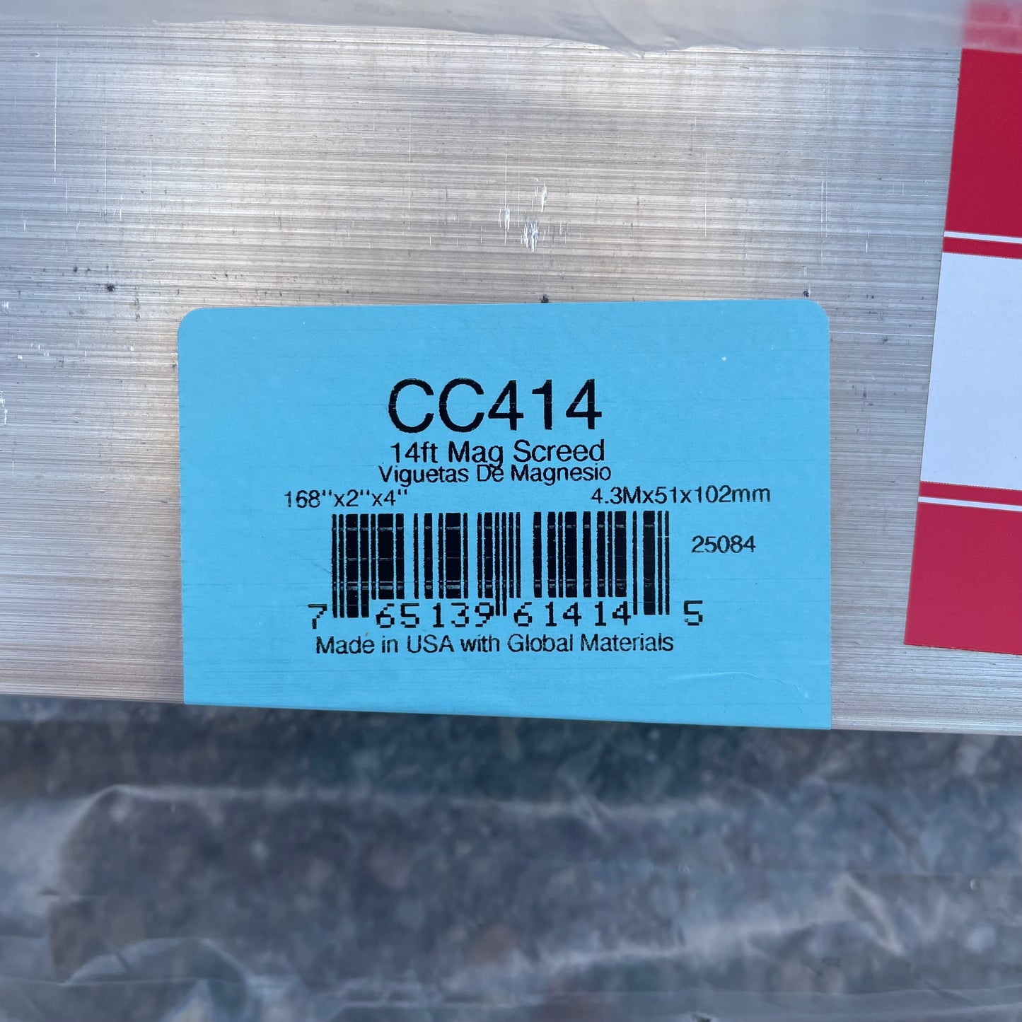Z@ KRAFT TOOL CO. Magnesium Screed 168”x3-1/2”x1-1/2” CC414