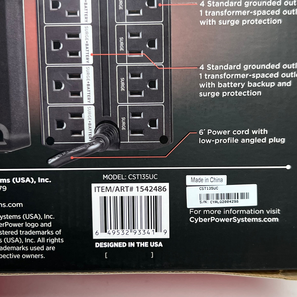 CYBERPOWER 1350VA/810W Battery Backup & Surge Protector - 10 Outlets, AVR & USB Charging CST135UC