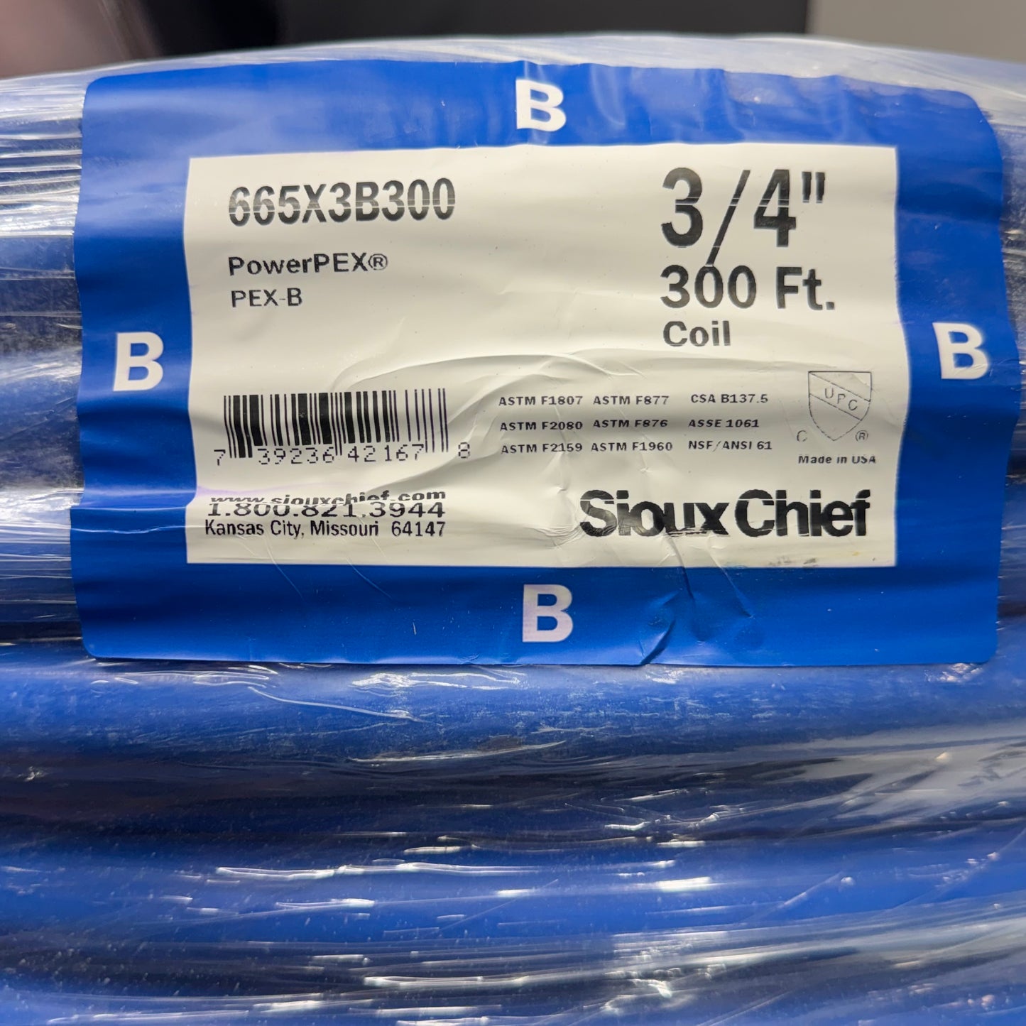 SIOUX CHIEF Powerpex Non-Barrier Pex-B Tubing Sz 3/4" x 300 ft, Blue 665X3B300