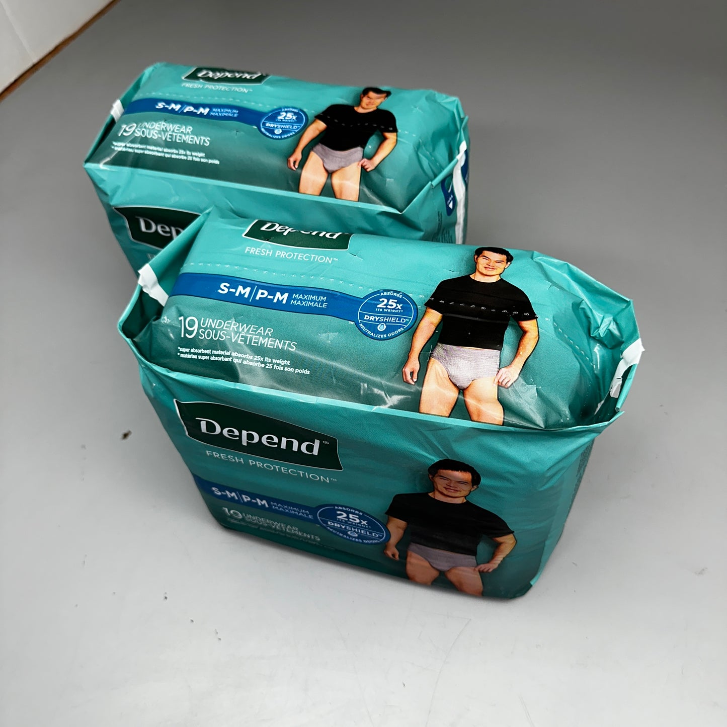 DEPEND Male Adult Incotinence Underwear 2PKs of 19 S-M