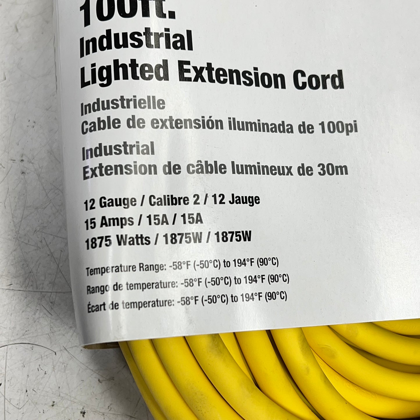 POWER FIRST Indoor & Outdoor Lighted Extension Cord 100' 15.0 AMP 4GAC2
