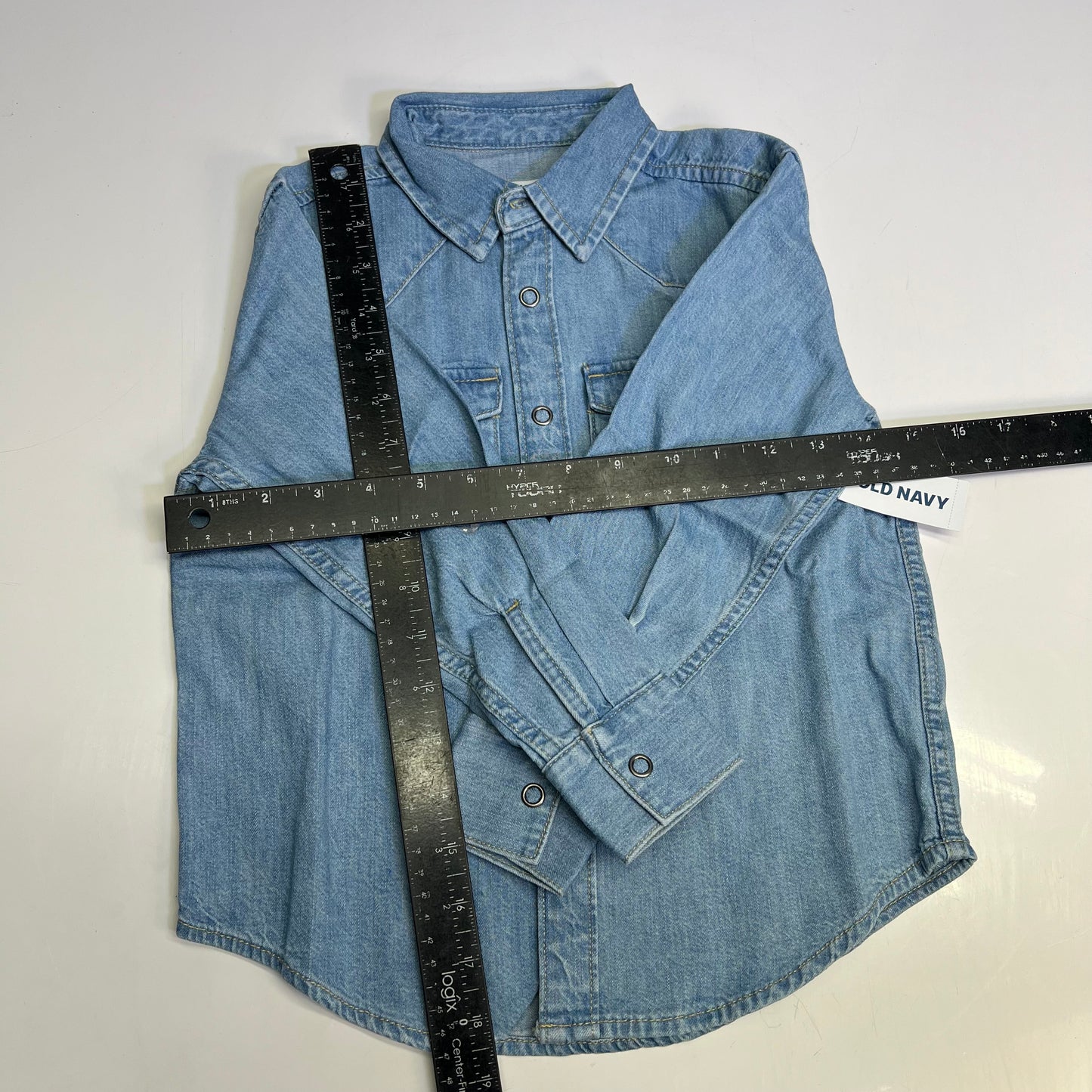 OLD NAVY Denim Western Pocket Shirt Long Sleeve Collared Boy's Sz XS Light Blue