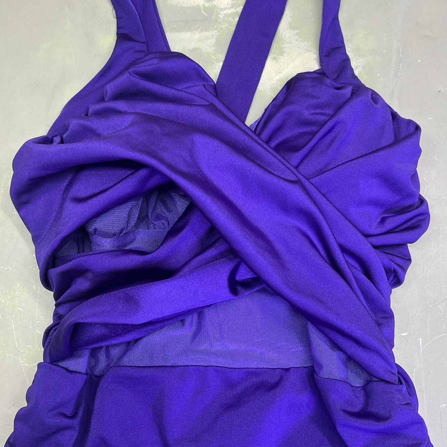 KIYONA Crossover Strap Ruched Built In Bra 1 Piece Swimsuit Women's Sz 0 Purple