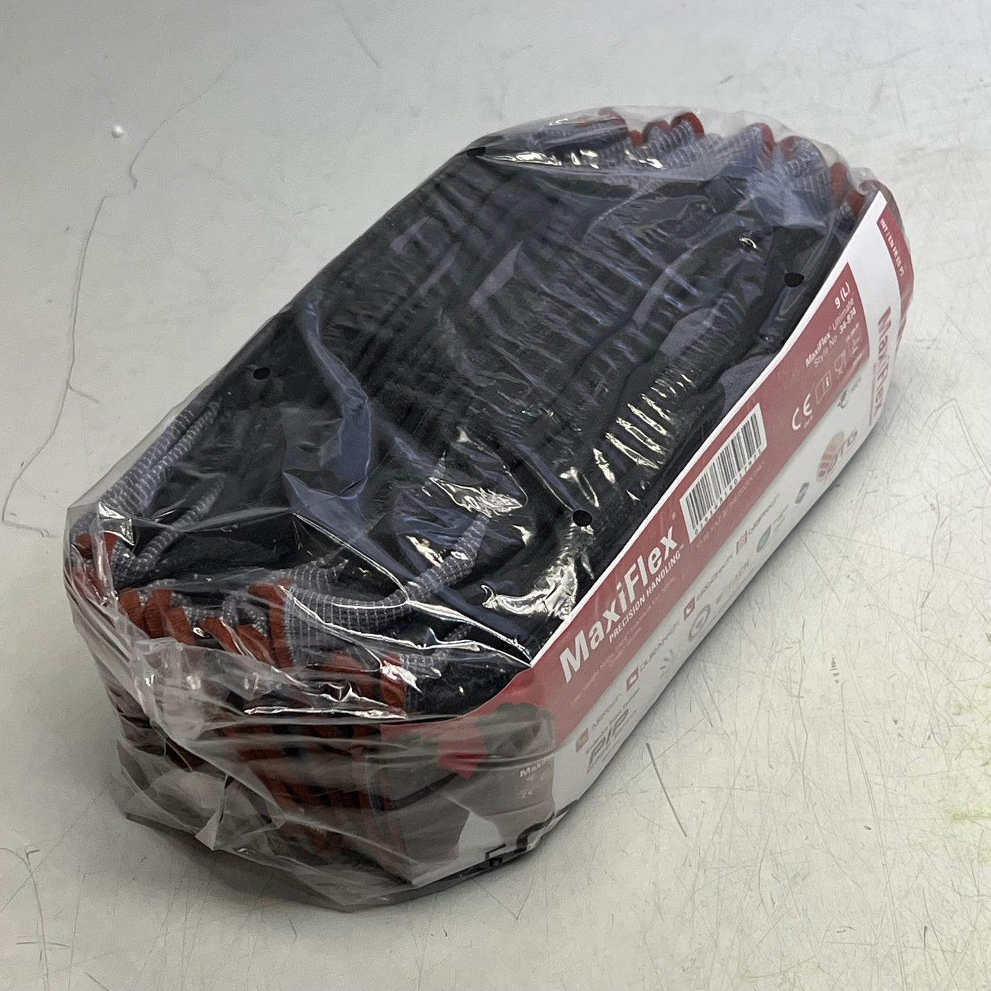 ATG (12 PAIRS) MaxiFlex Ultimate Palm Coat Knitwrist Gloves Sz L Black 34-874