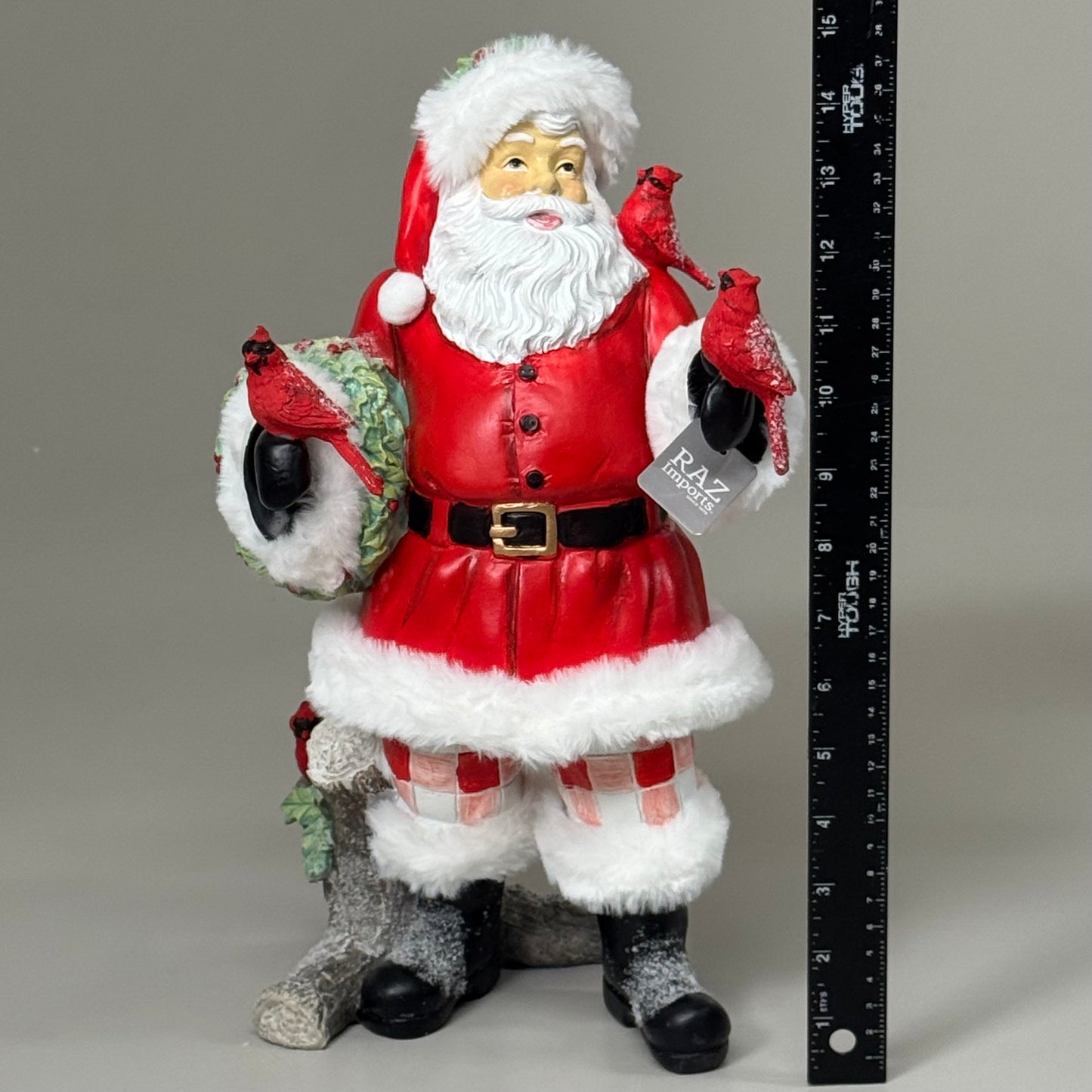 RAZ IMPORT Resin Cardinal Santa Christmas in the Garden Red/White 15" 4457312