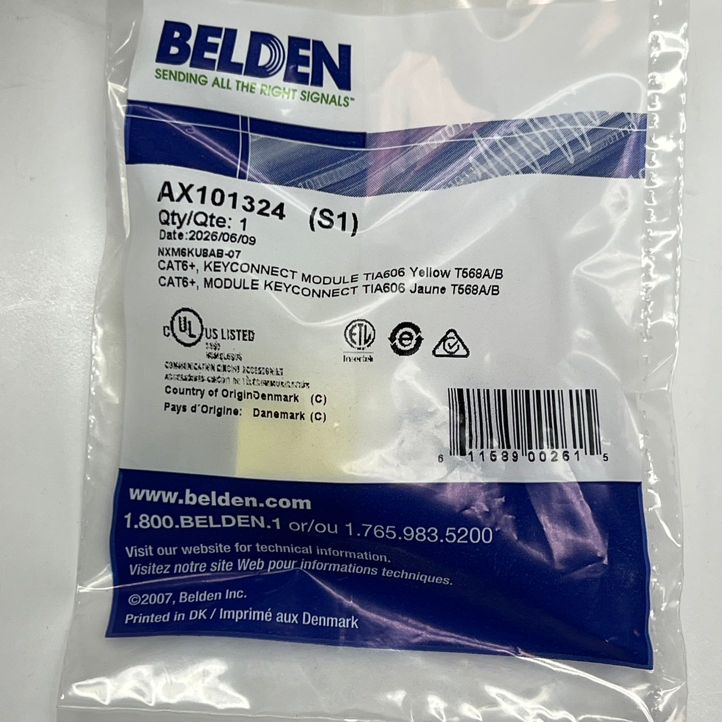 BELDEN  (15 PACK) Keyconnect Style Cat 6+ Modular Jack Yellow AX101324