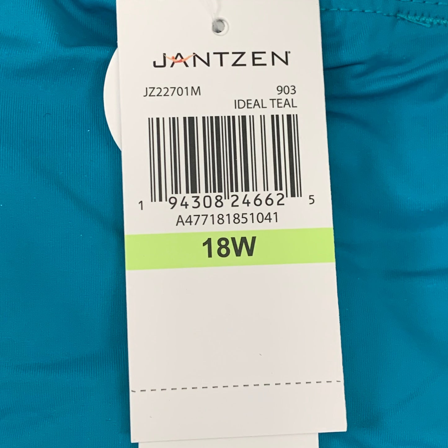 JANTZEN Womens Bathing Suit Solid One Piece Sz-18W Ideal Teal JZ22701M