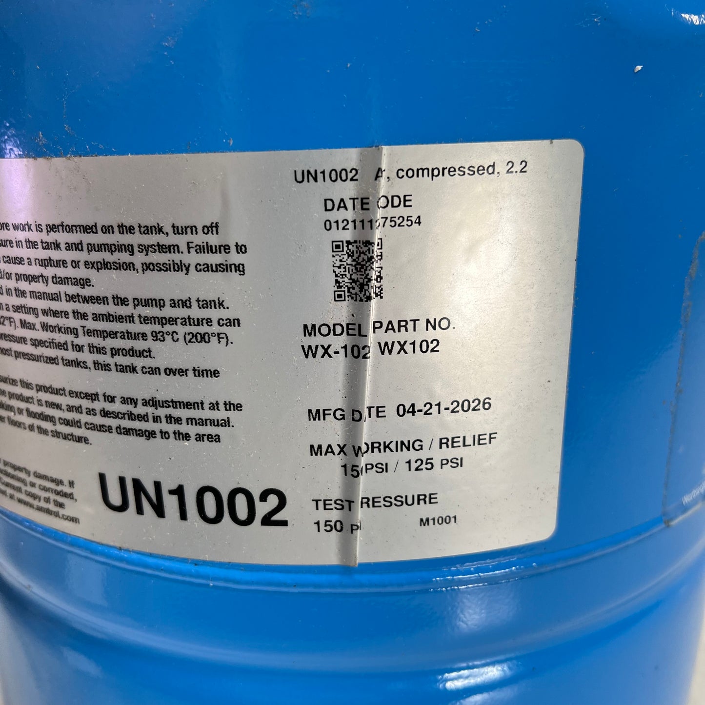 AMTROL Inline Water Pressure Tank Well-x-trol 4.4 Gal Blue WX-102