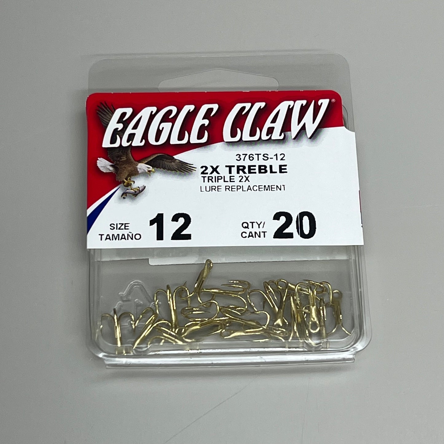 EAGLE CLAW (5 PACK) 2X Treble Hook Triple 2X Lure Repla Gold #12 20pc 376TS-12