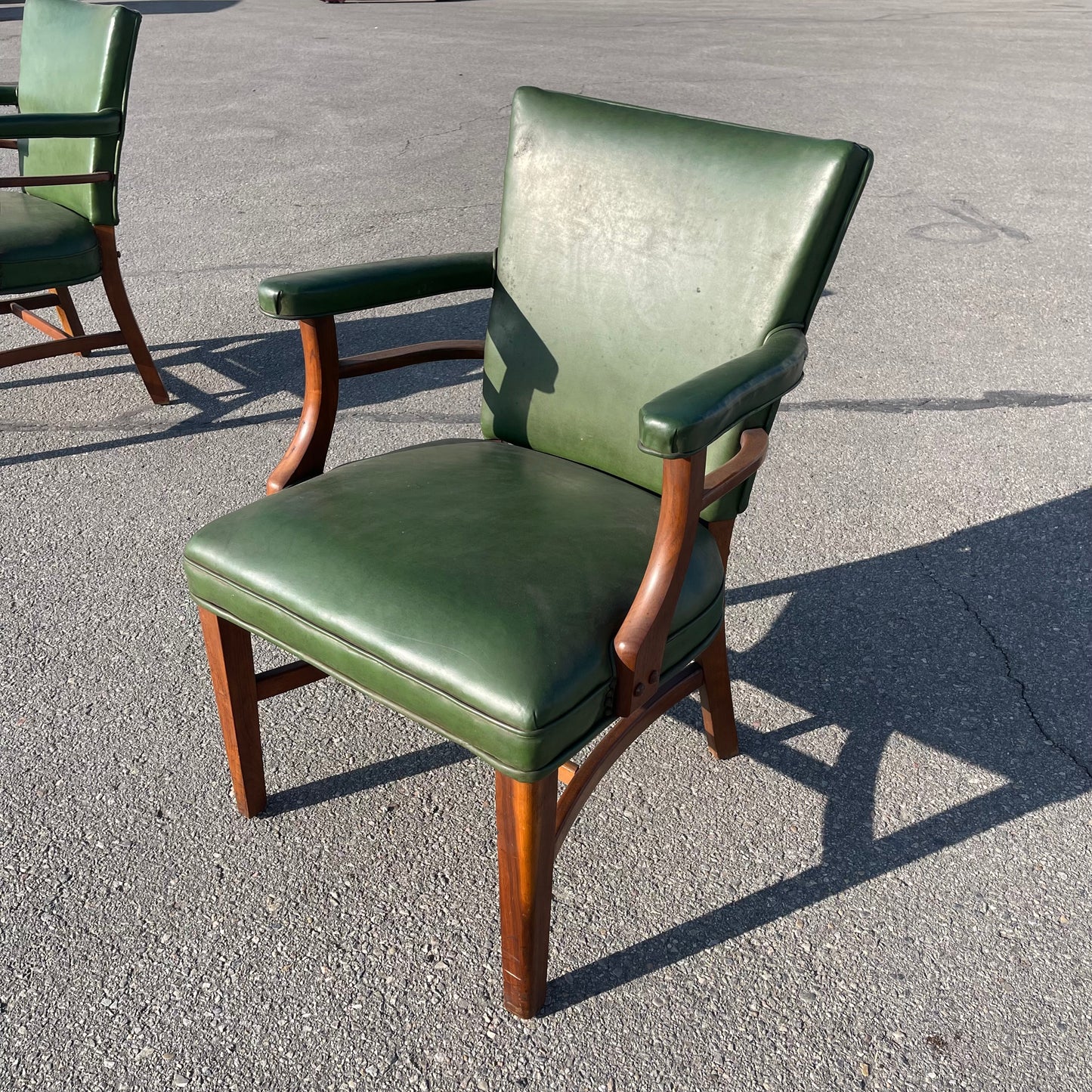 Z@ ANTIQUE Mid Century Modern/Post Art Deco Leather Chairs 34”x24”x24” Mahogany & Green