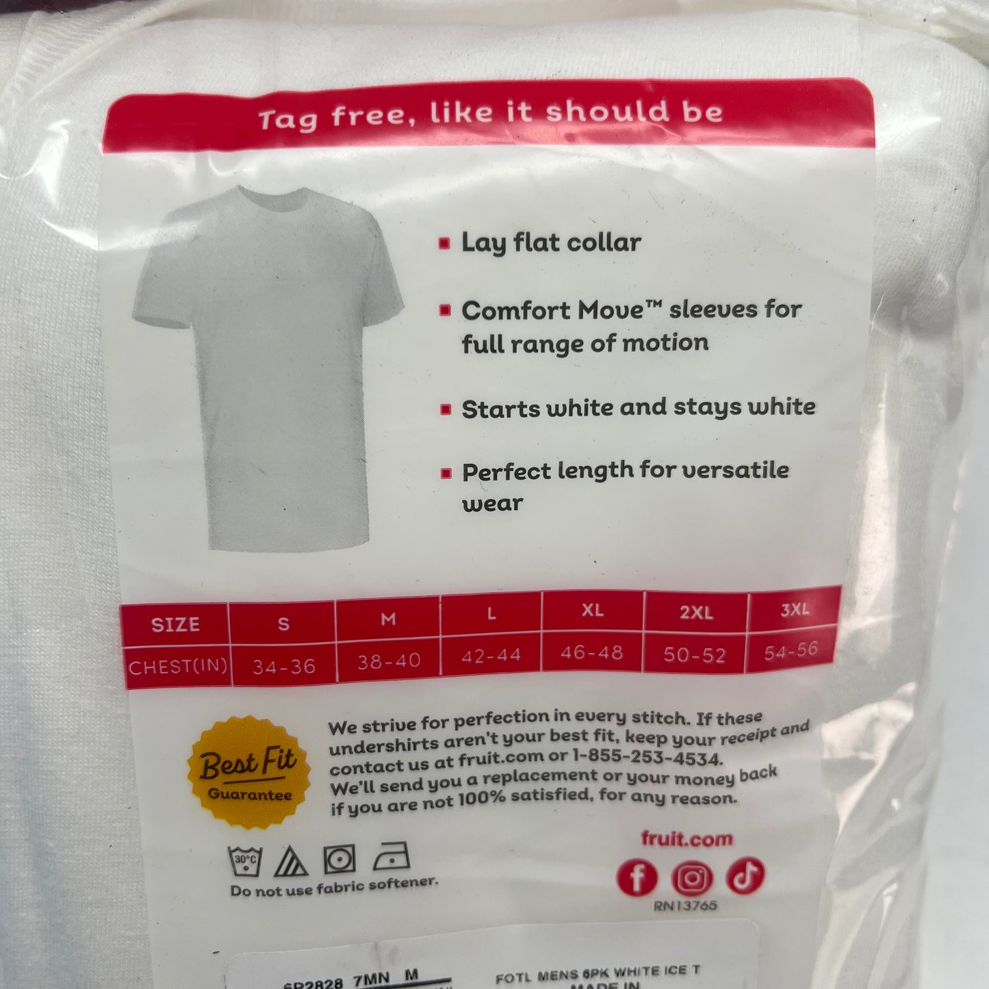 ZA@ FRUIT OF THE LOOM (6 PACK) Classic Fit Crew Neck T-shirts Men's Sz M White 6P2828
