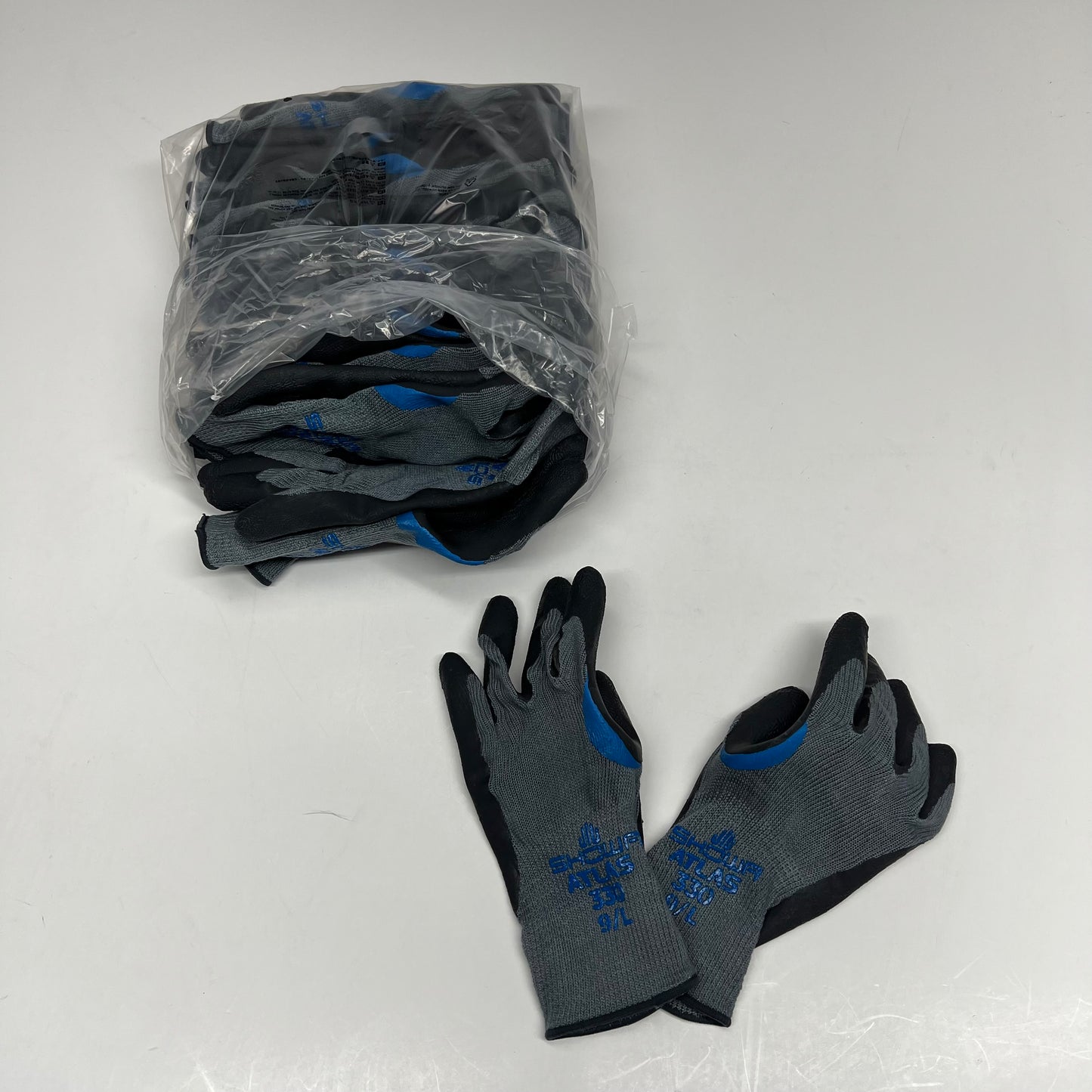 SHOWA (12 PACK) Coated Knit Gloves Rough Latex Unisex Sz L 10 Ga Grey 330L-09