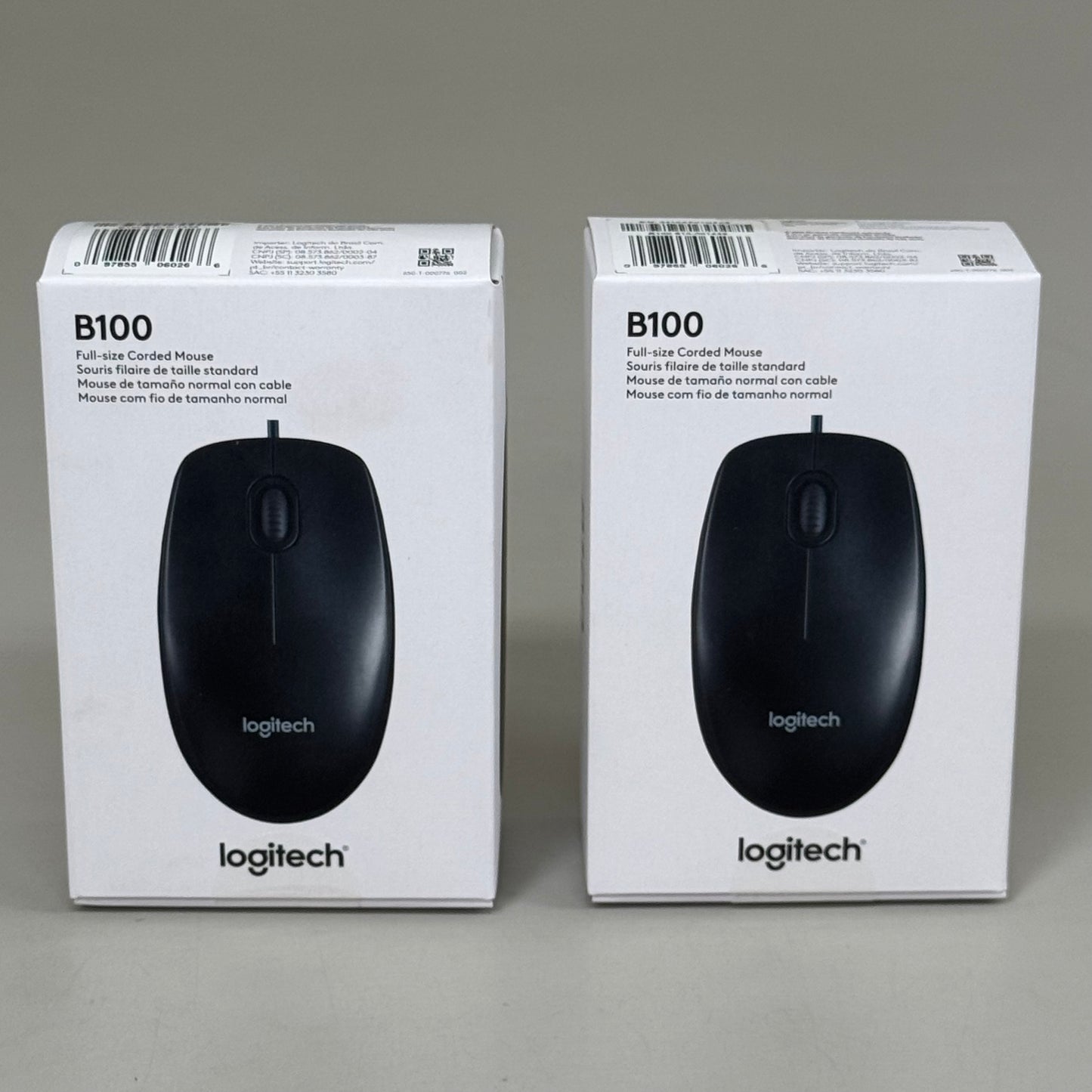 LOGITECH (2 PACK) B100 Optical USB Mouse Right or Left Handed Users Black 588444