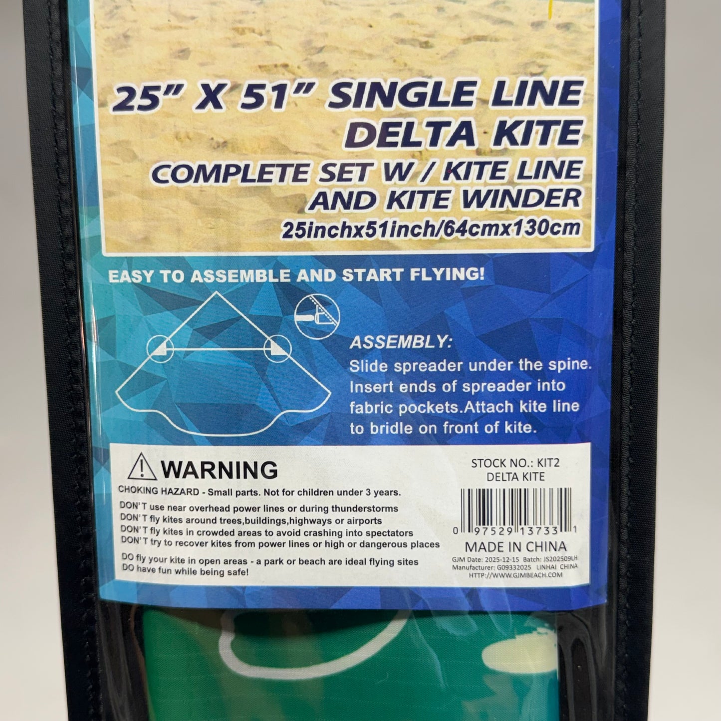 SURFGEAR Single Line Beach Life-Designed Delta Kite - Complete Set with Kite Line & Winder Sz 25" x 51" KIT2 DELTA KITE