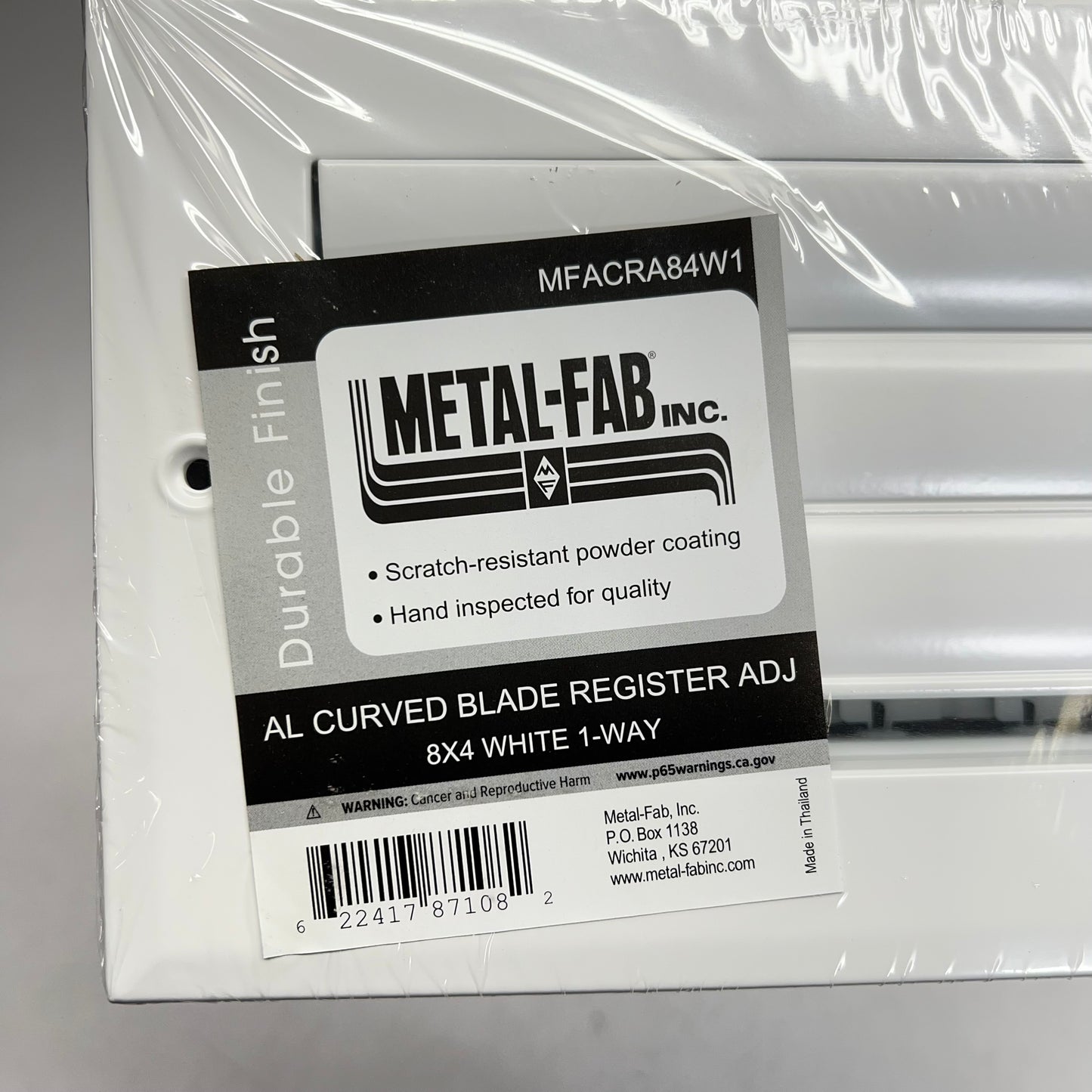 METAL-FAB (2 PACK) 1-way Adjustable Curved Blade Register 8"x4" White MFACRA84W1