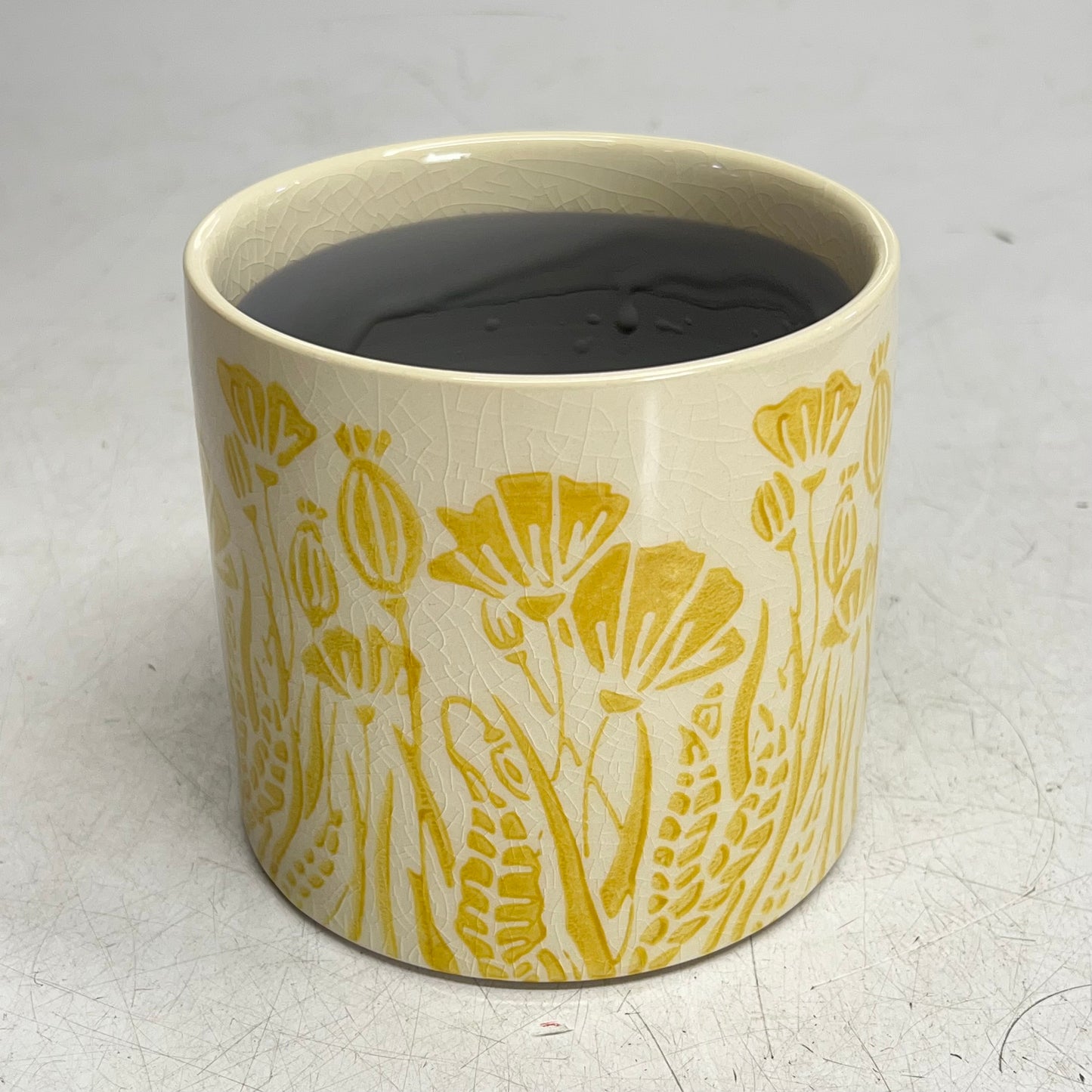 SILVER TREE Ceramic Crackle Glaze Plant Pot 5" x 5" Yellow Floral Design A11091