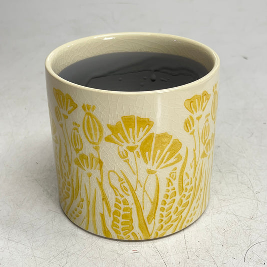 SILVER TREE Ceramic Crackle Glaze Plant Pot 5" x 5" Yellow Floral Design A11091