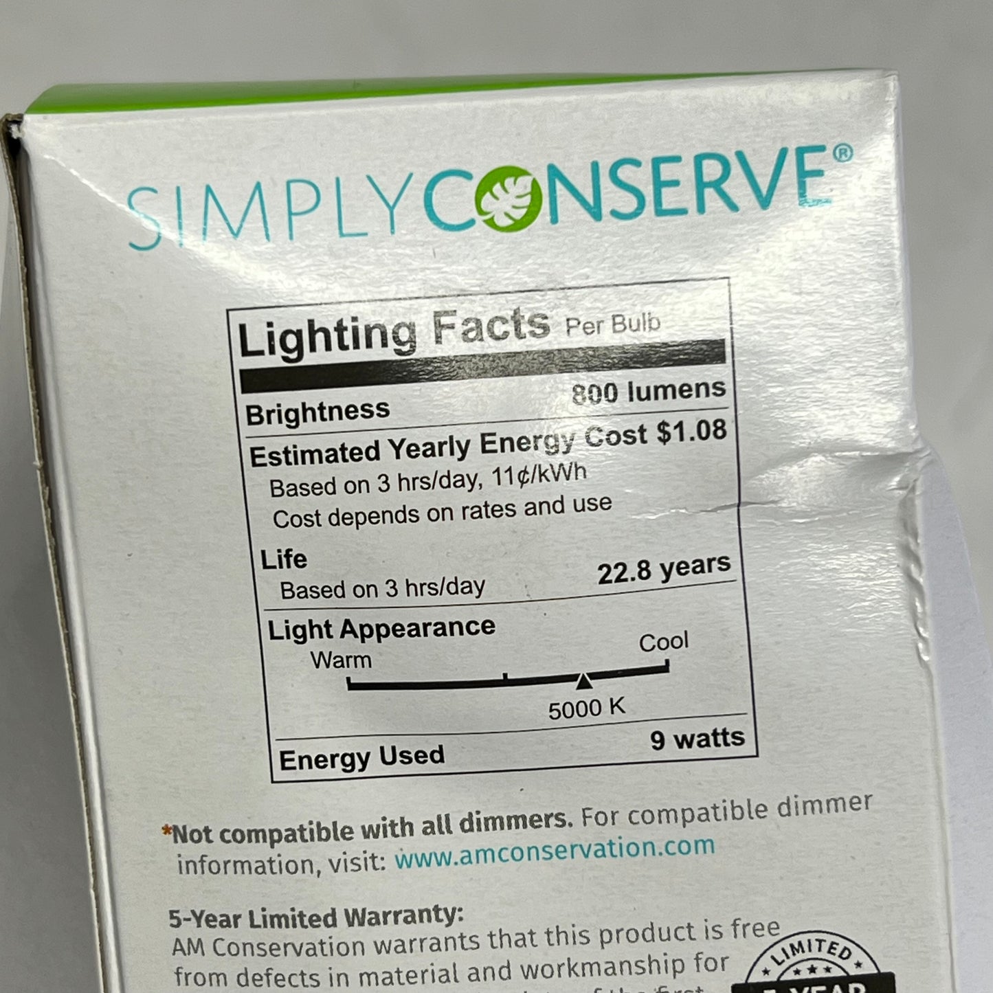 ZA@ SIMPLY CONSERVE (3 PACK) LED Light Bulb 800 Lumens Daylight L09A1950KENCL (As-Is)